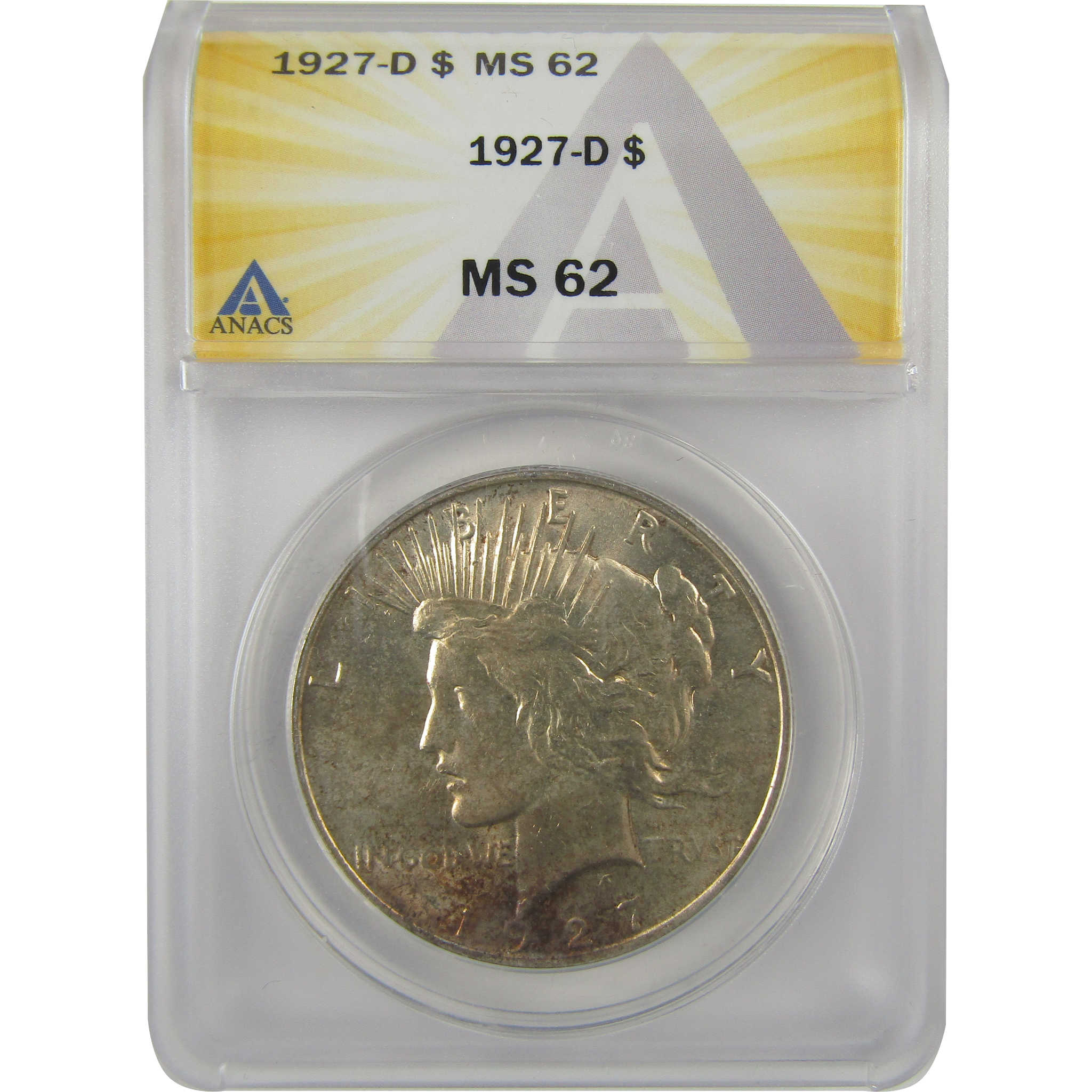 1927 D Peace Dollar MS 62 ANACS Silver Uncirculated $1 Coin SKU:I21431