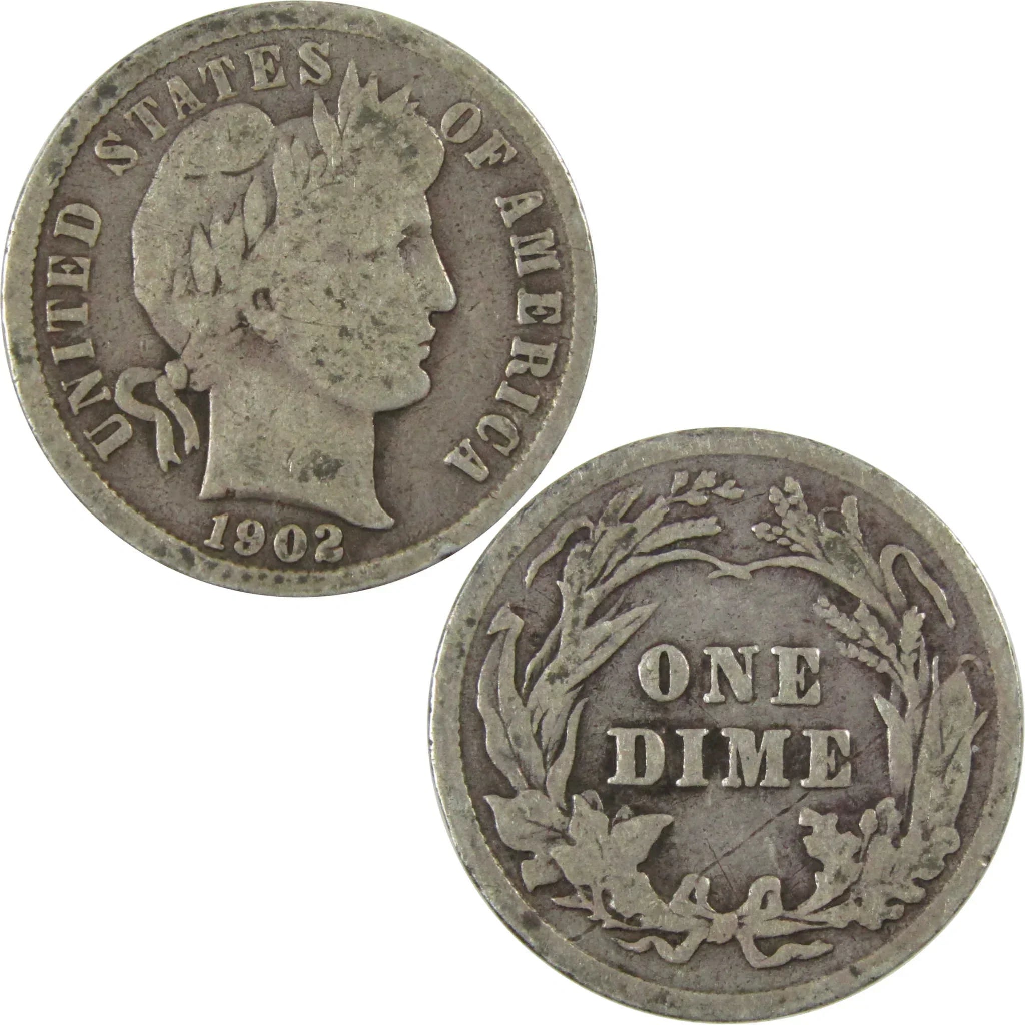 1902 Barber Silver Dime AG About Good 10c Coin Collectible SKU:CP719