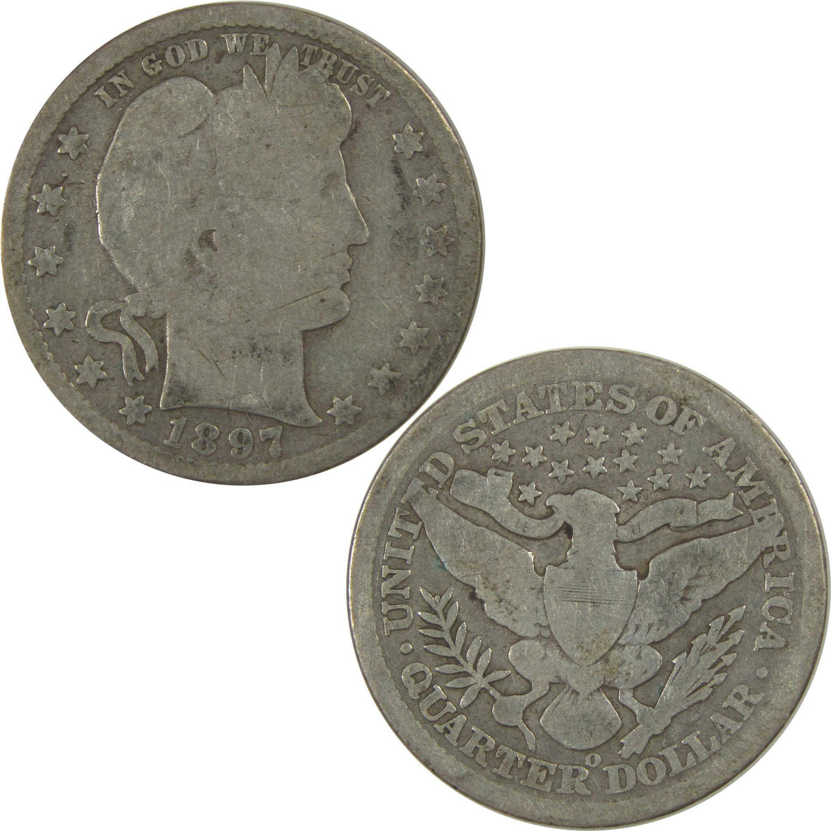 1897 O Barber Quarter G Good Silver 25c Coin SKU:I20956
