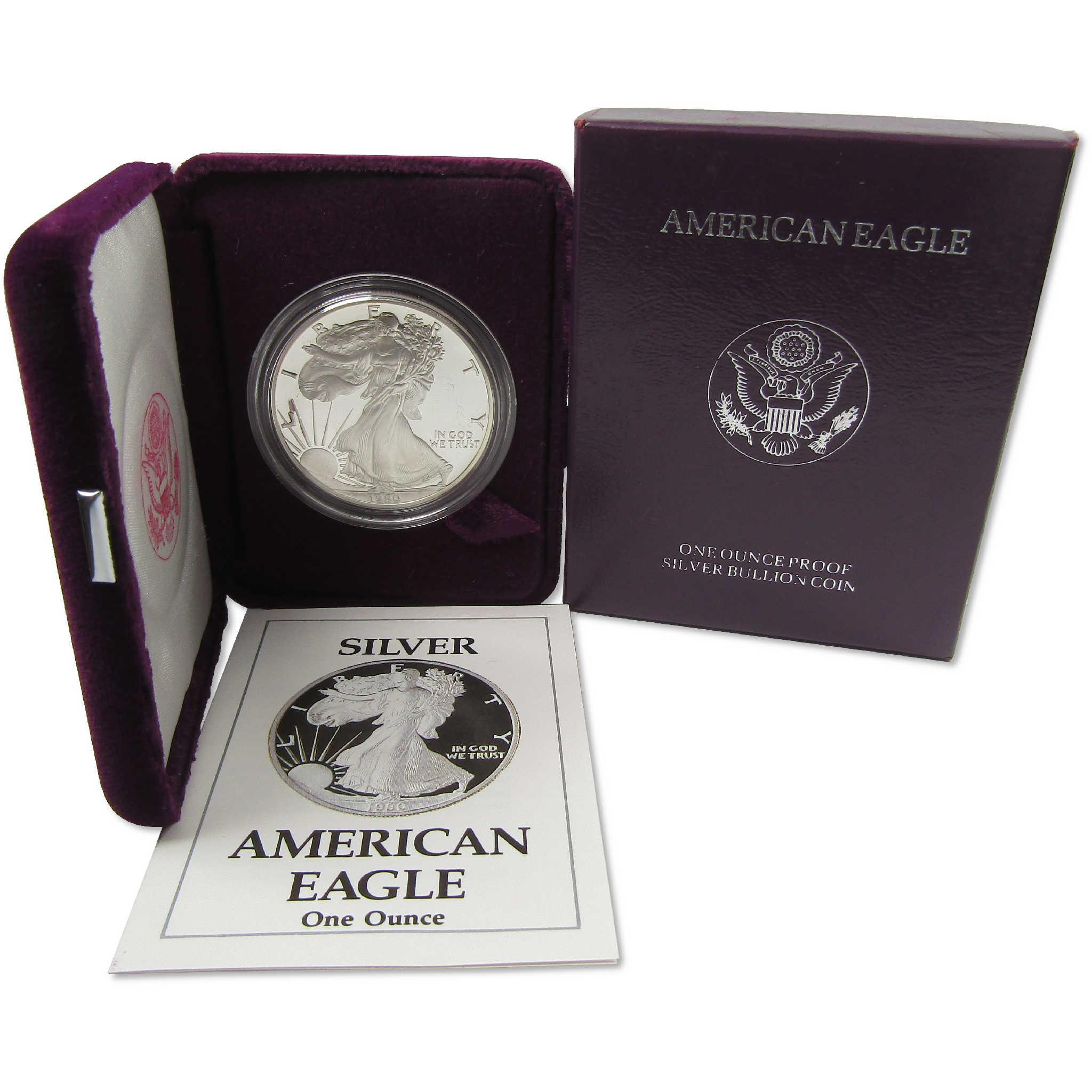 1990 S American Silver Eagle Choice Proof Bullion $1 Coin OGP COA