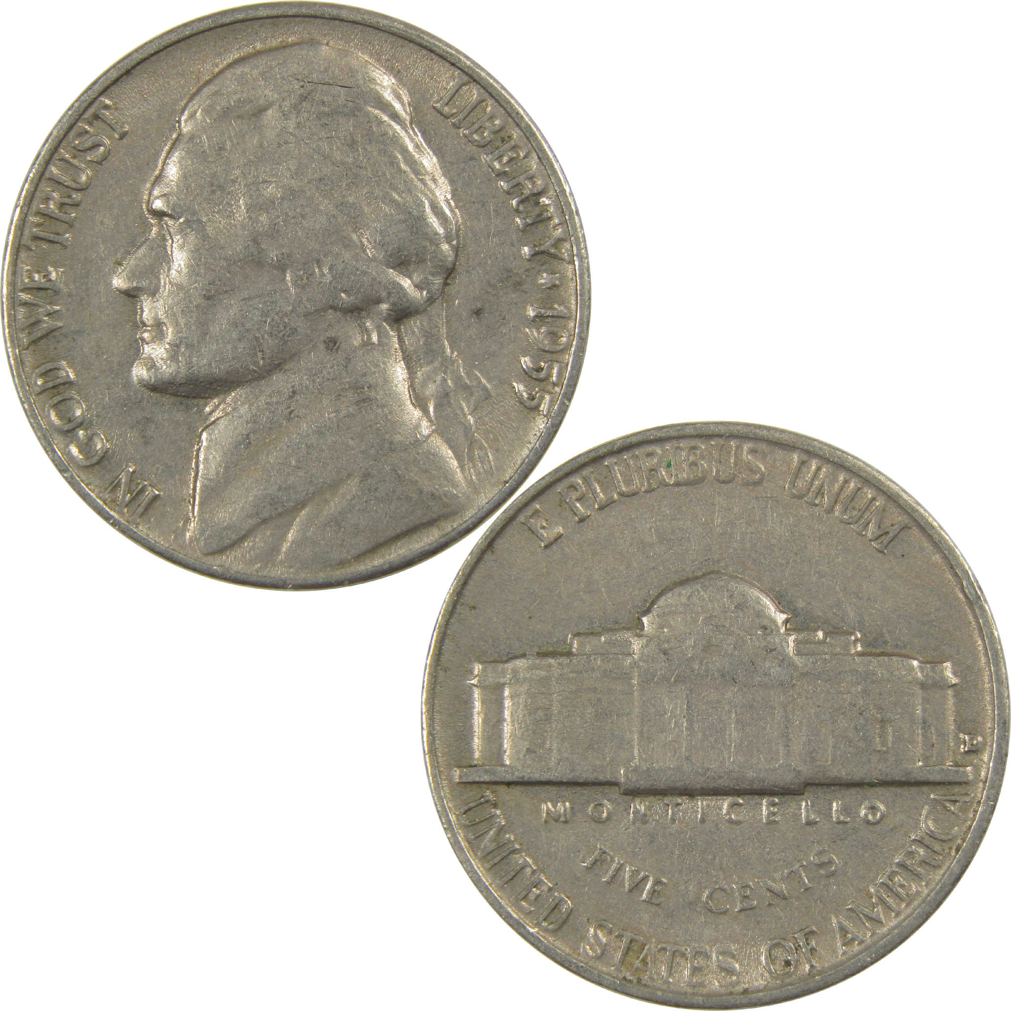 1955 D Jefferson Nickel Circulated 5c Coin Collectible