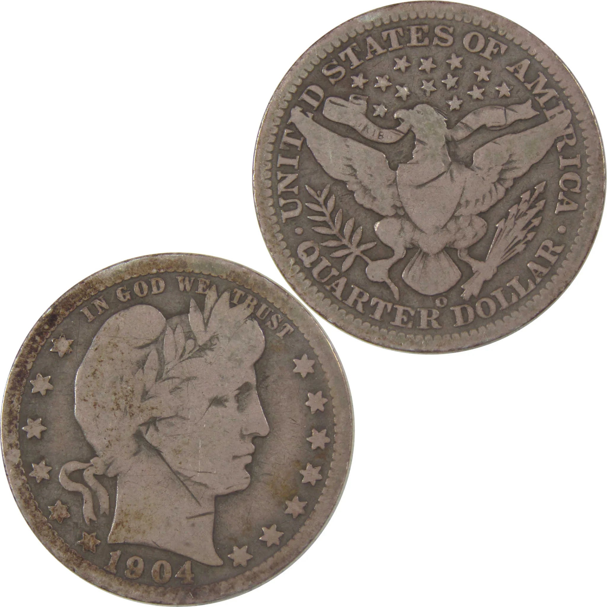 1904 O Barber Silver Quarter VG Very Good Details 25c Coin SKU:I23995