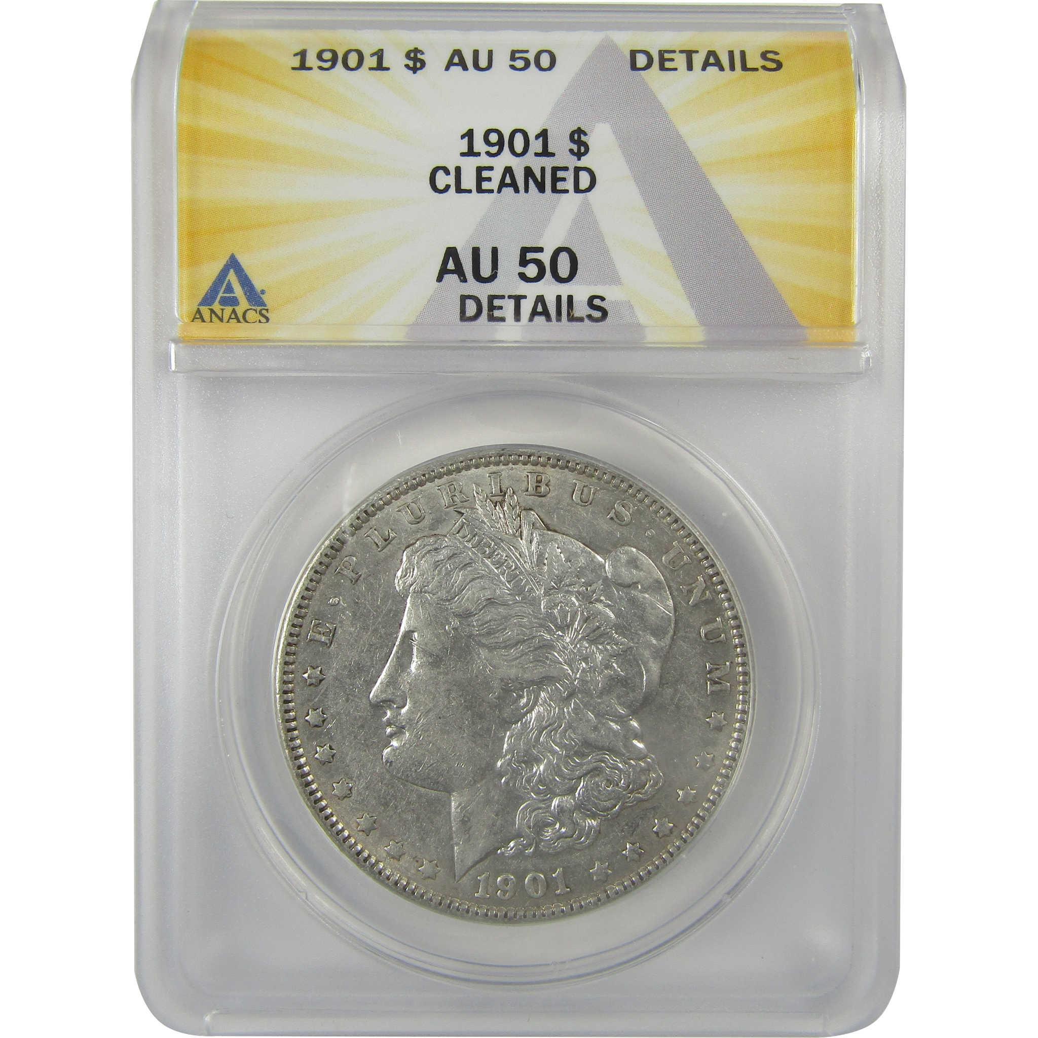 1901 Morgan Dollar AU 50 Details ANACS Silver $1 Coin SKU:I21268 - Morgan coin - Morgan silver dollar - Morgan silver dollar for sale - Profile Coins & Collectibles