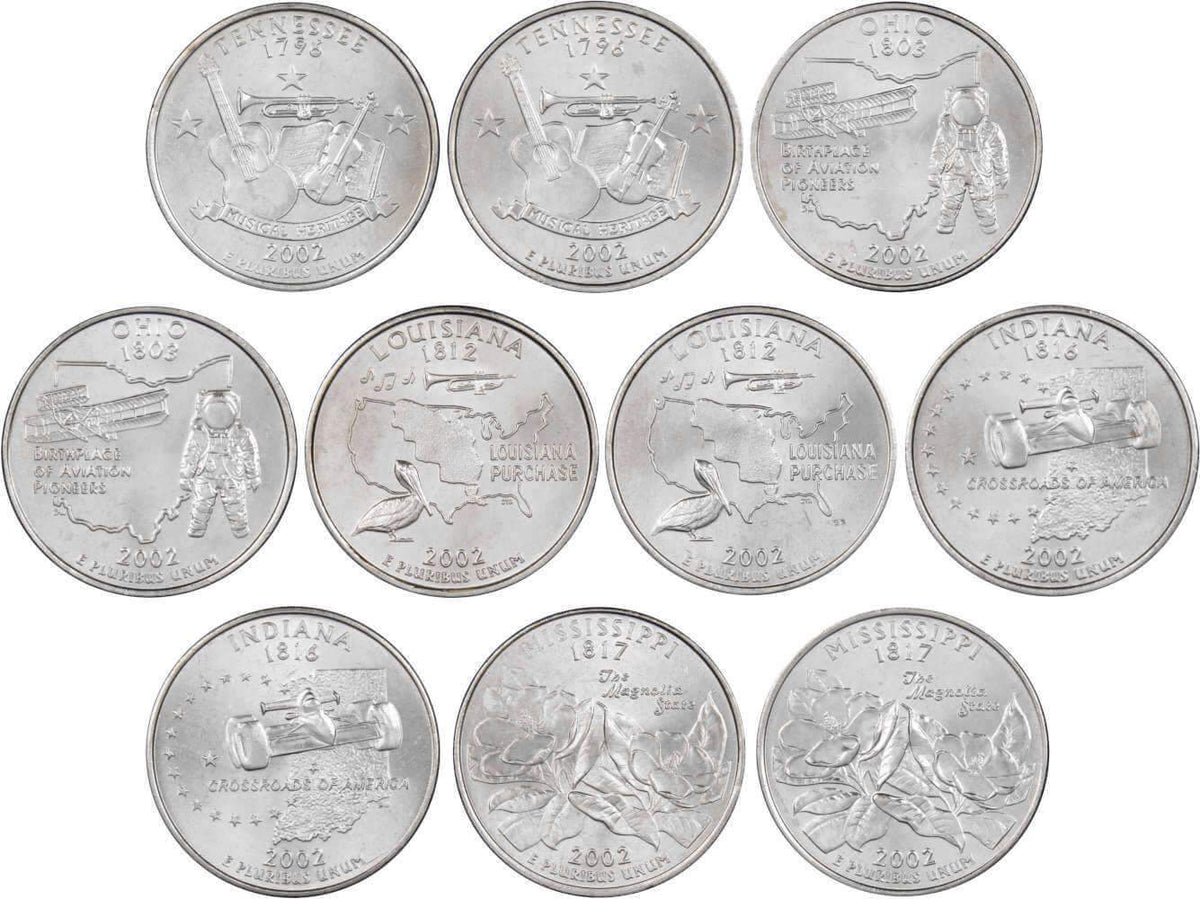 2002 P&D State Quarter 10 Coin Set Clad Uncirculated Mint State