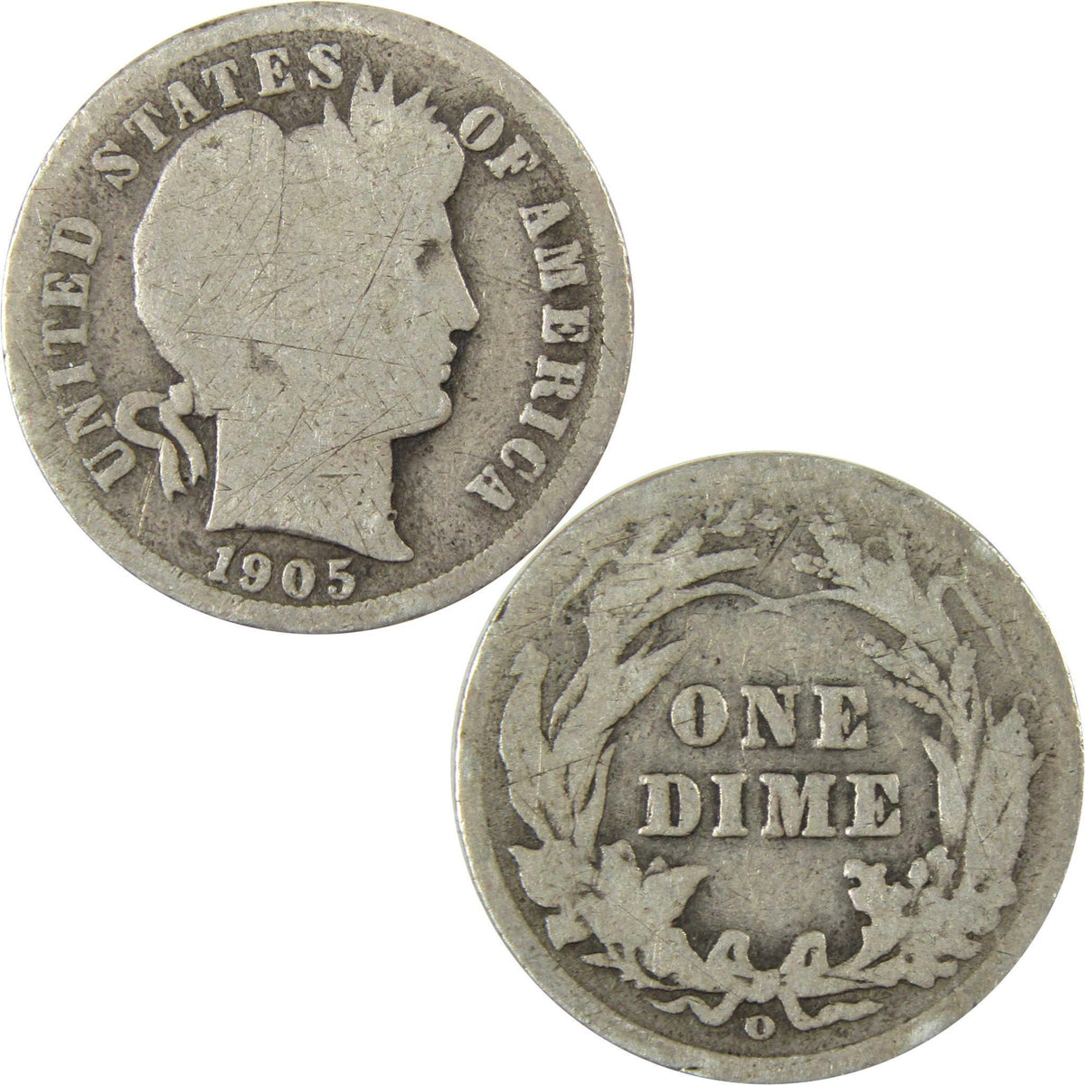 1905 O Micro O Barber Silver Dime G Good Details 10c Coin SKU:I26616