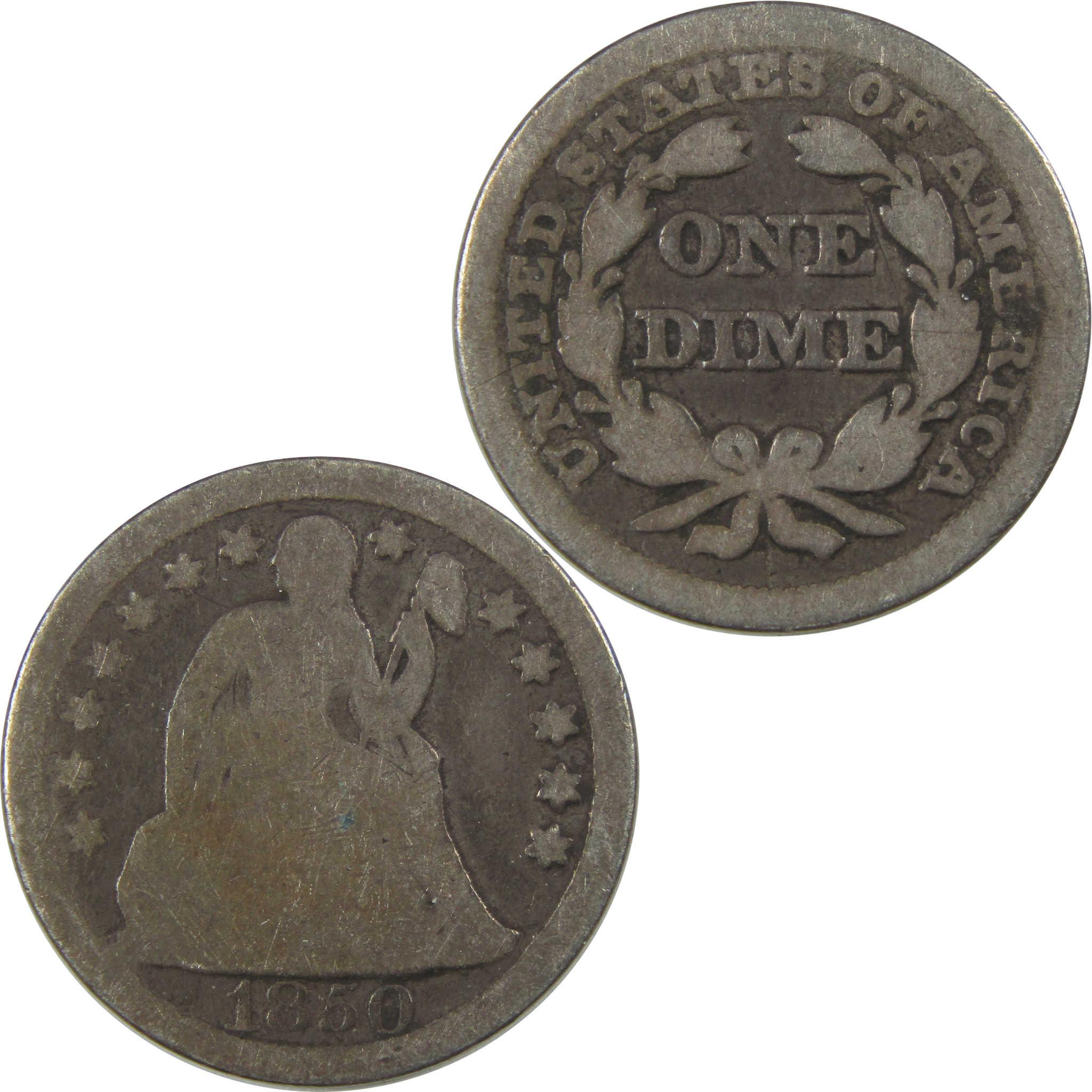 1850 Seated Liberty Silver Dime G Good 10c Coin Collectible SKU:I24038