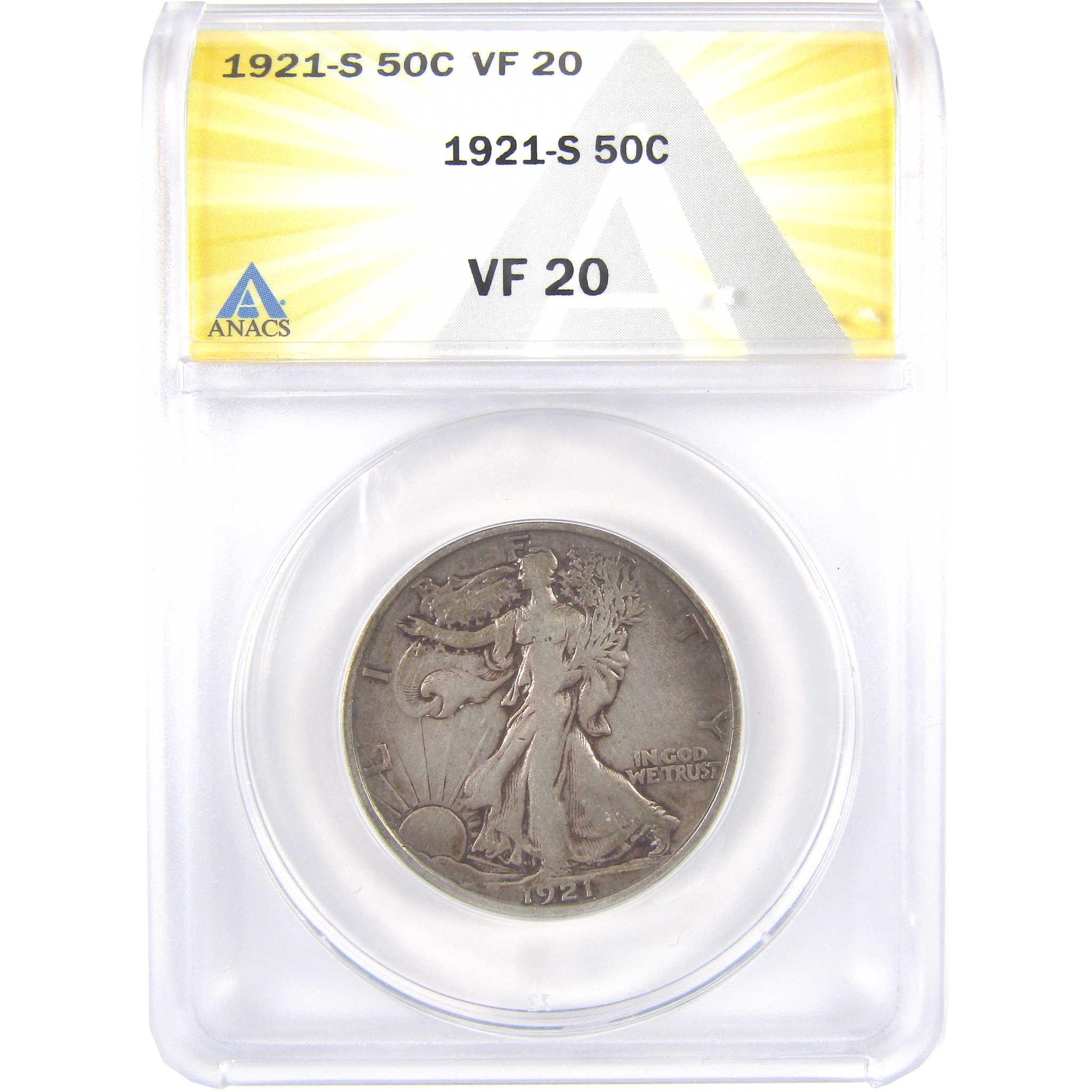 1921 S Liberty Walking Half Dollar VF 20 ANACS Silver 50c SKU:I17438