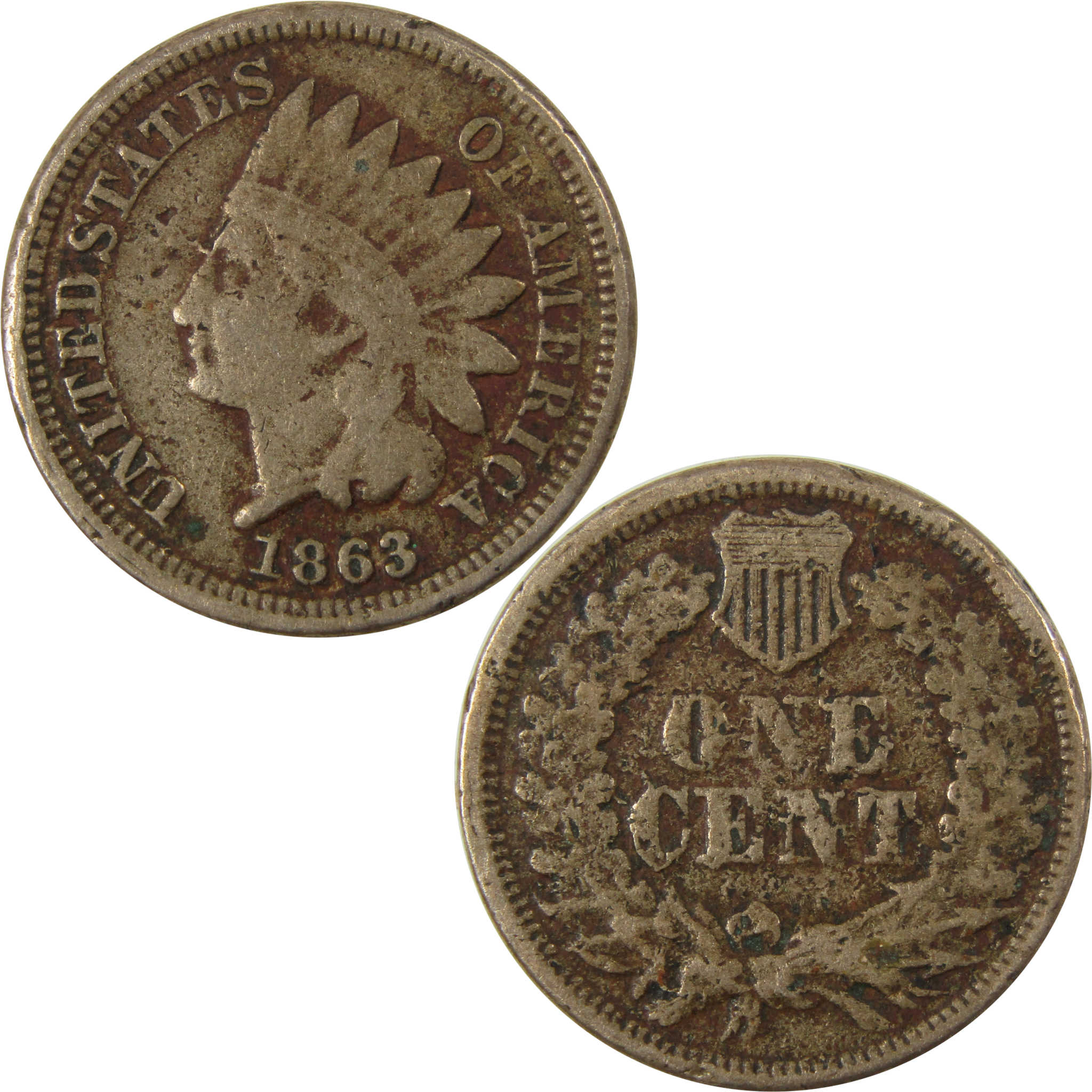 1863 Indian Head Cent F Fine Details Penny 1c Coin SKU:CP1198