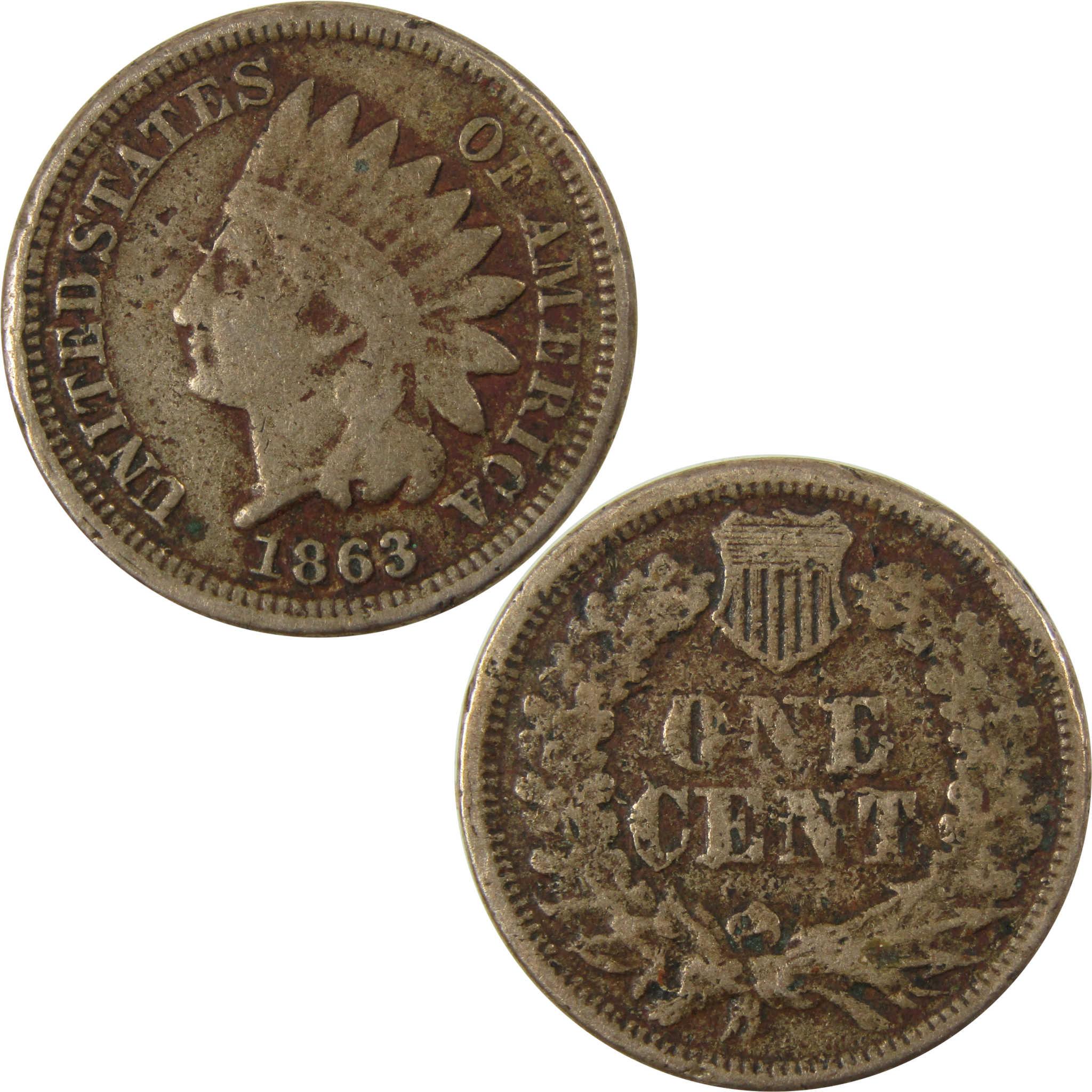 1863 Indian Head Cent F Fine Details Penny 1c Coin SKU:CP1198