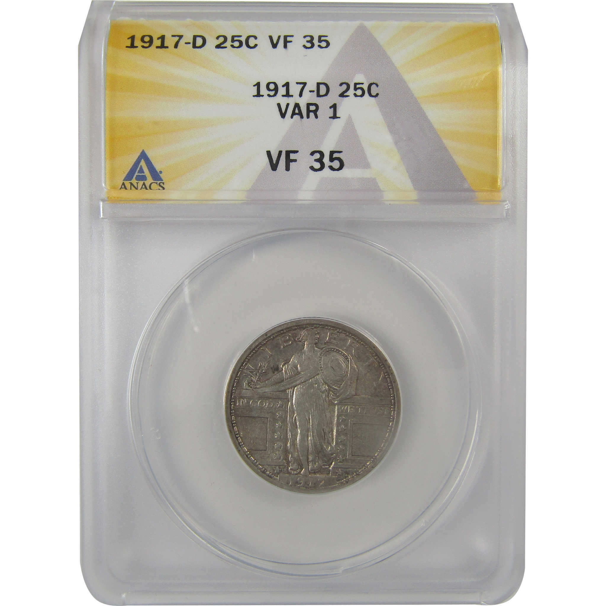 1917 D Type 1 Standing Liberty Quarter VF 35 ANACS Silver SKU:I21985