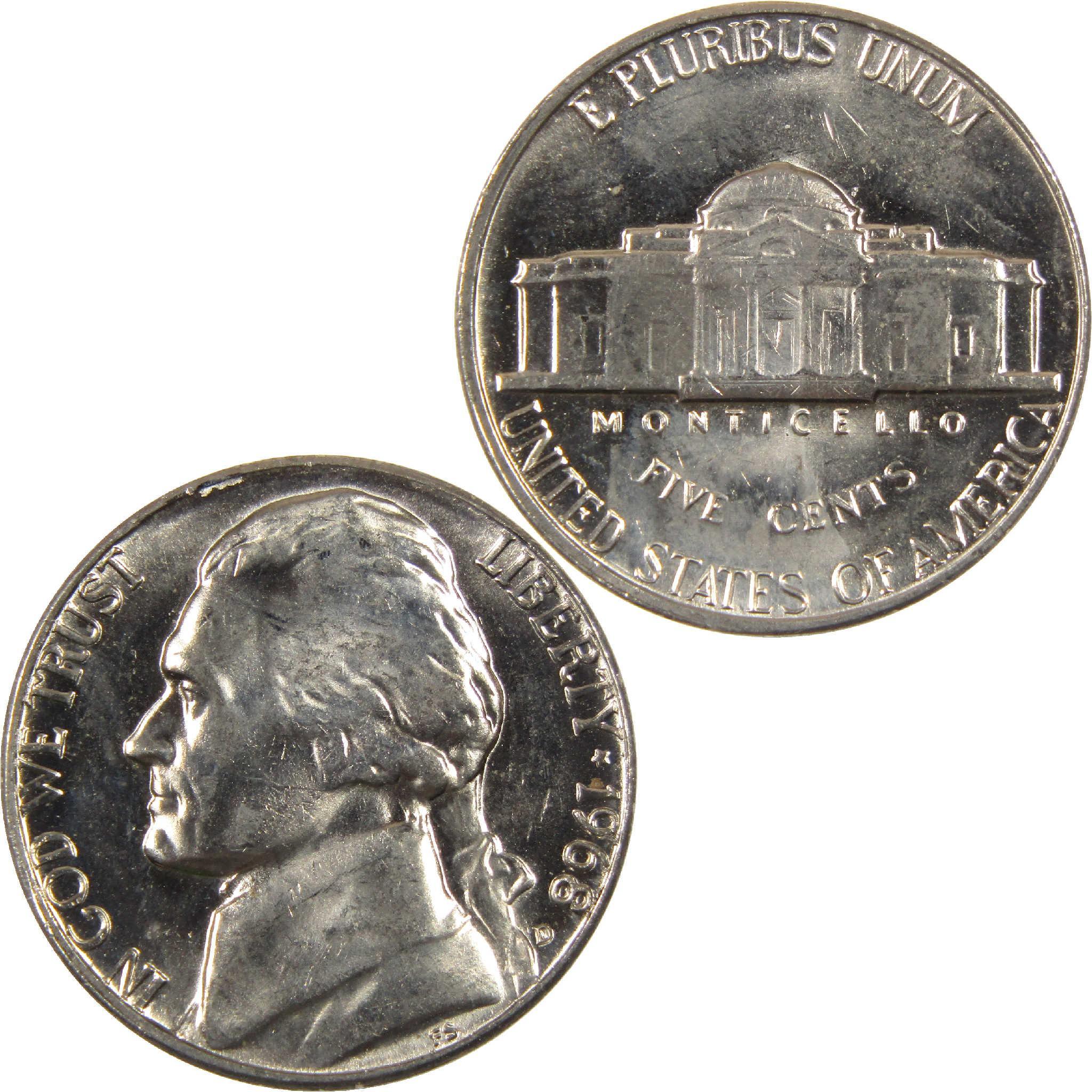 1968 Jefferson nickel, collectible five cent US coin, obverse and reverse views