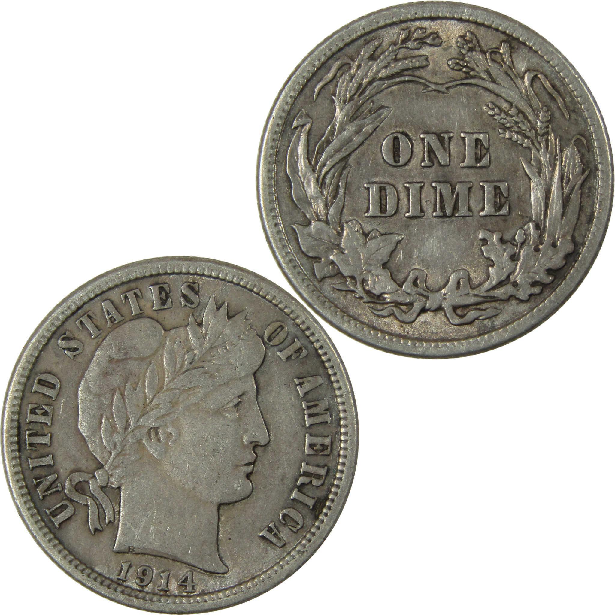 1914 Barber Silver Dime AU About Uncirculated 10c Coin SKU:CP1004