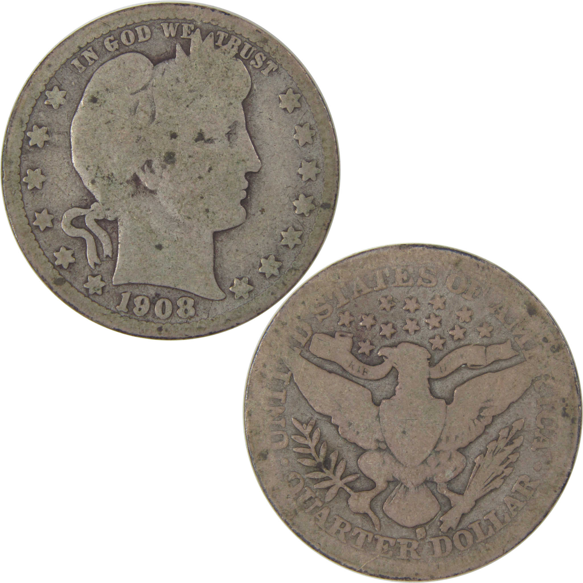 1908 S Barber Quarter G Good Silver 25c Coin SKU:I17591