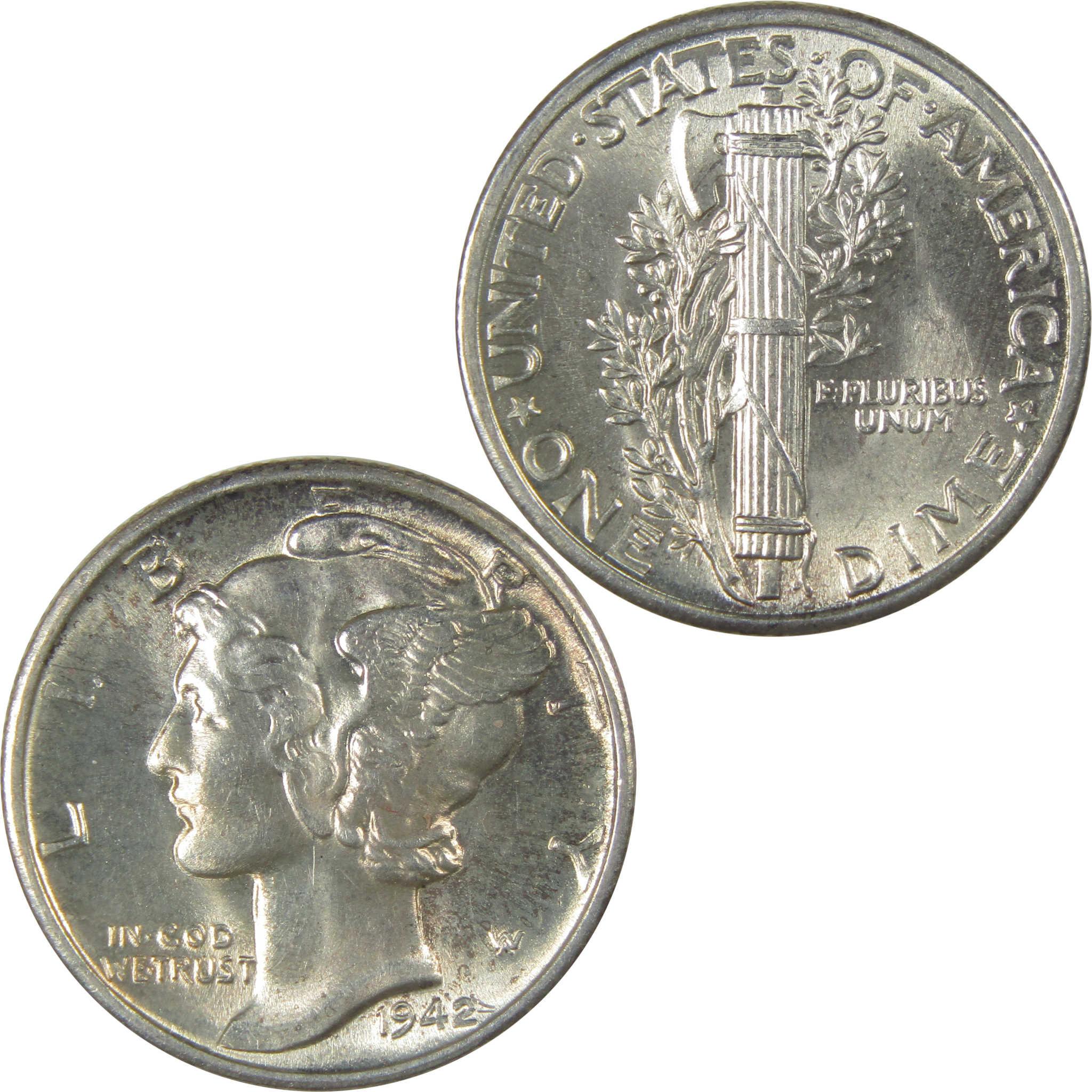 1942 Mercury Silver 10c BU Choice Uncirculated Mint State SKU:I24010