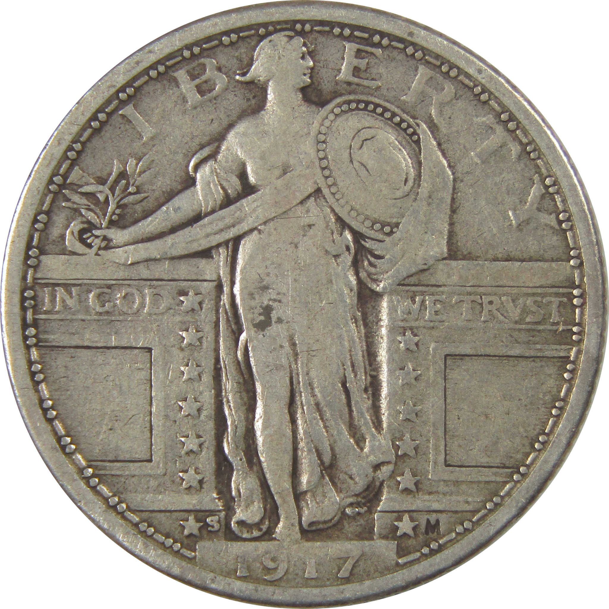 1917 S Type 1 Standing Liberty Quarter VF Very Fine Silver SKU:I22380