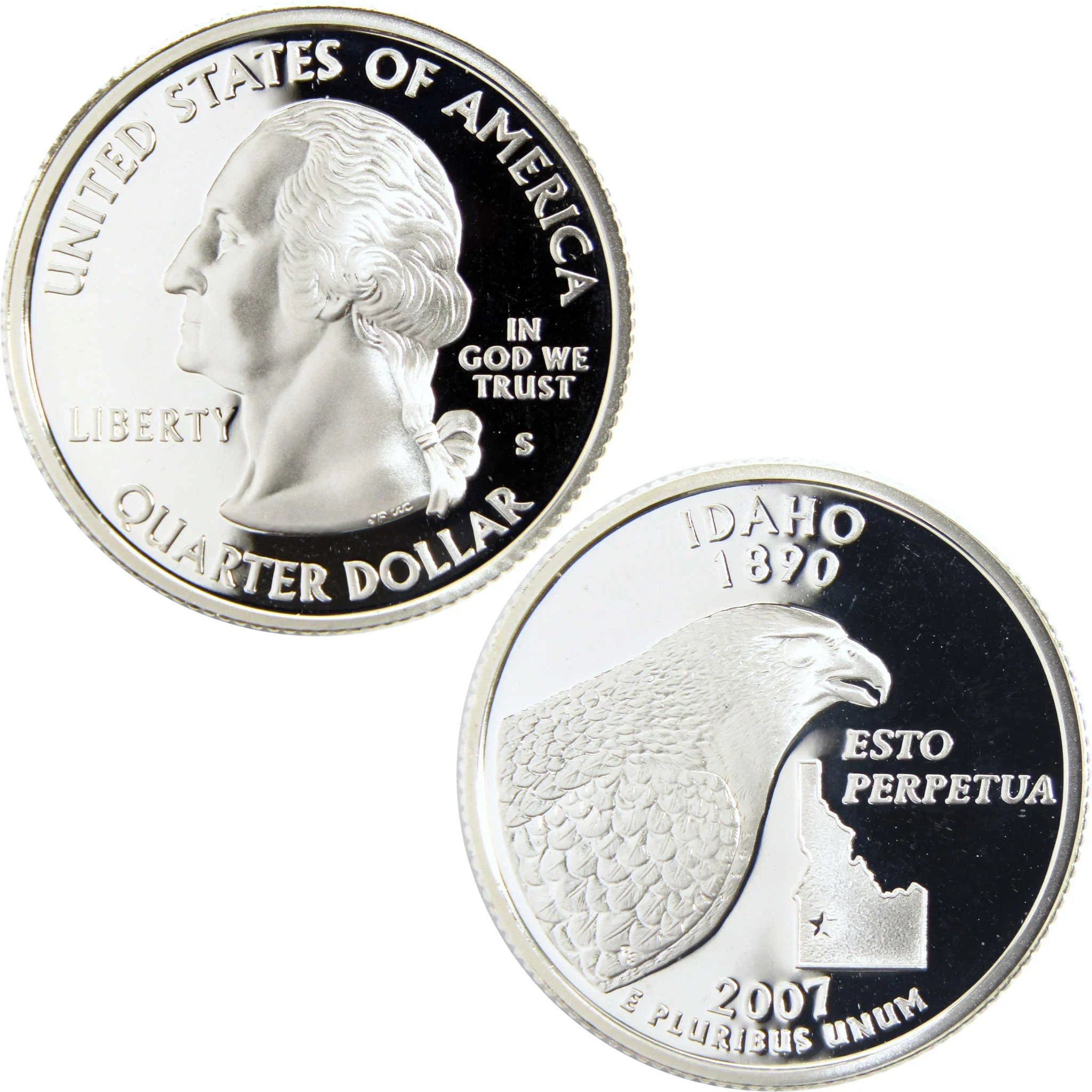 2007 Idaho state quarter collectible coin with bald eagle and state outline design