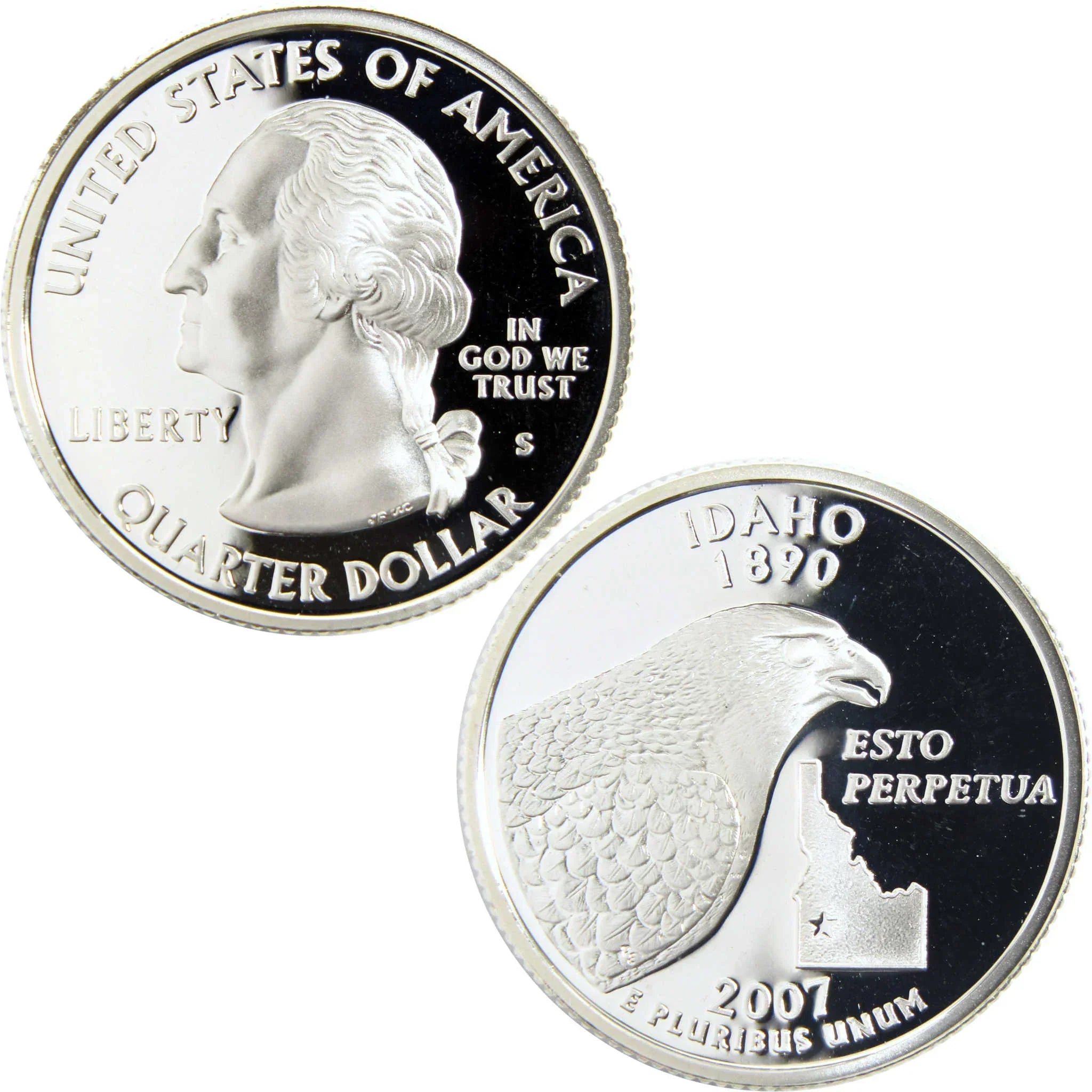 2007 Idaho state quarter collectible coin with bald eagle and state outline design