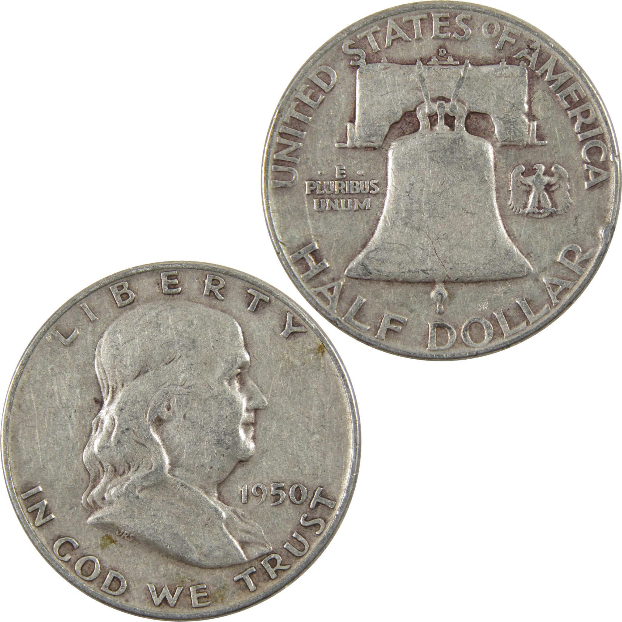 1950 D Franklin Half Dollar AG About Good 90% Silver 50c Coin