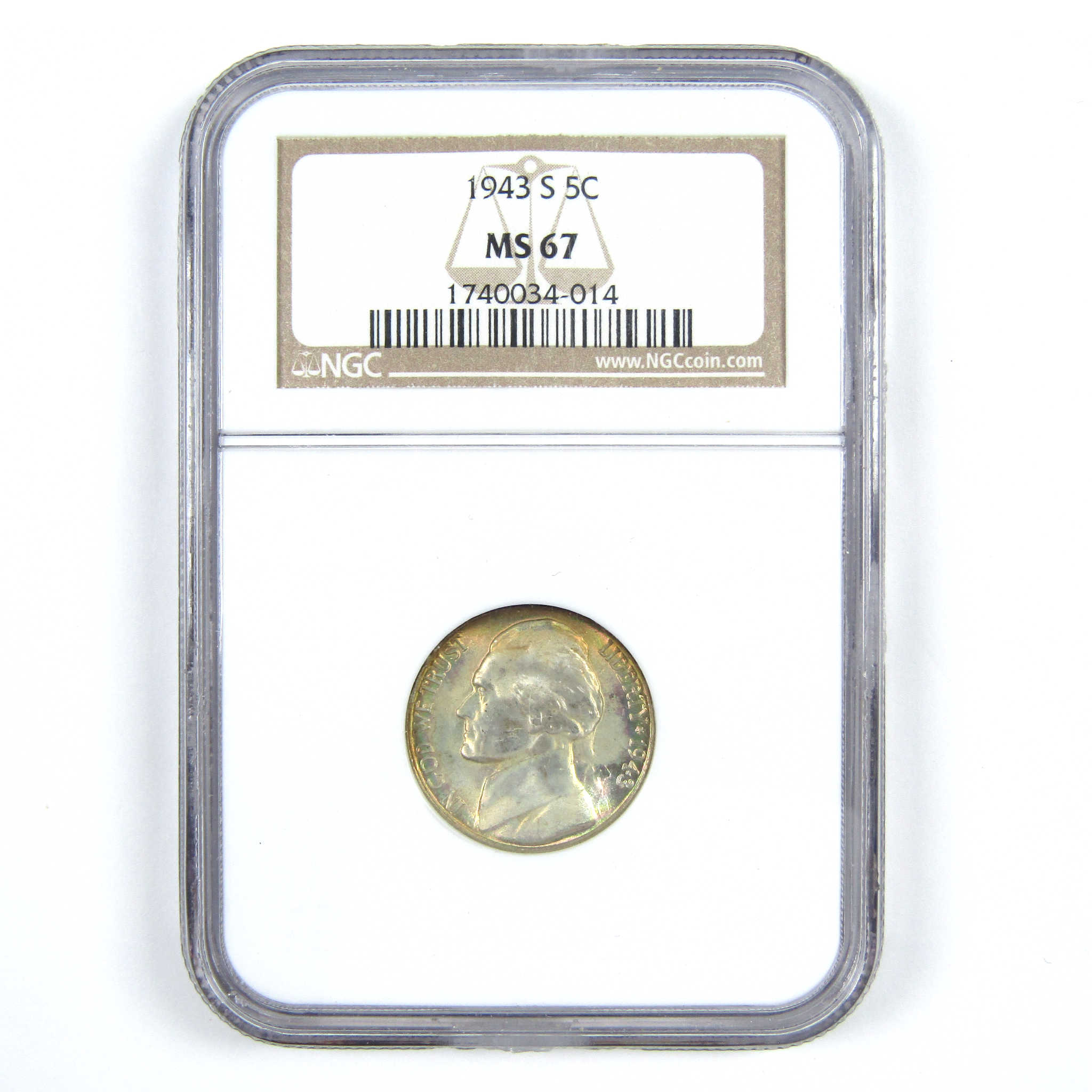 1943 S Jefferson Nickel MS 67 NGC Wartime Silver 5c SKU:CPC7382
