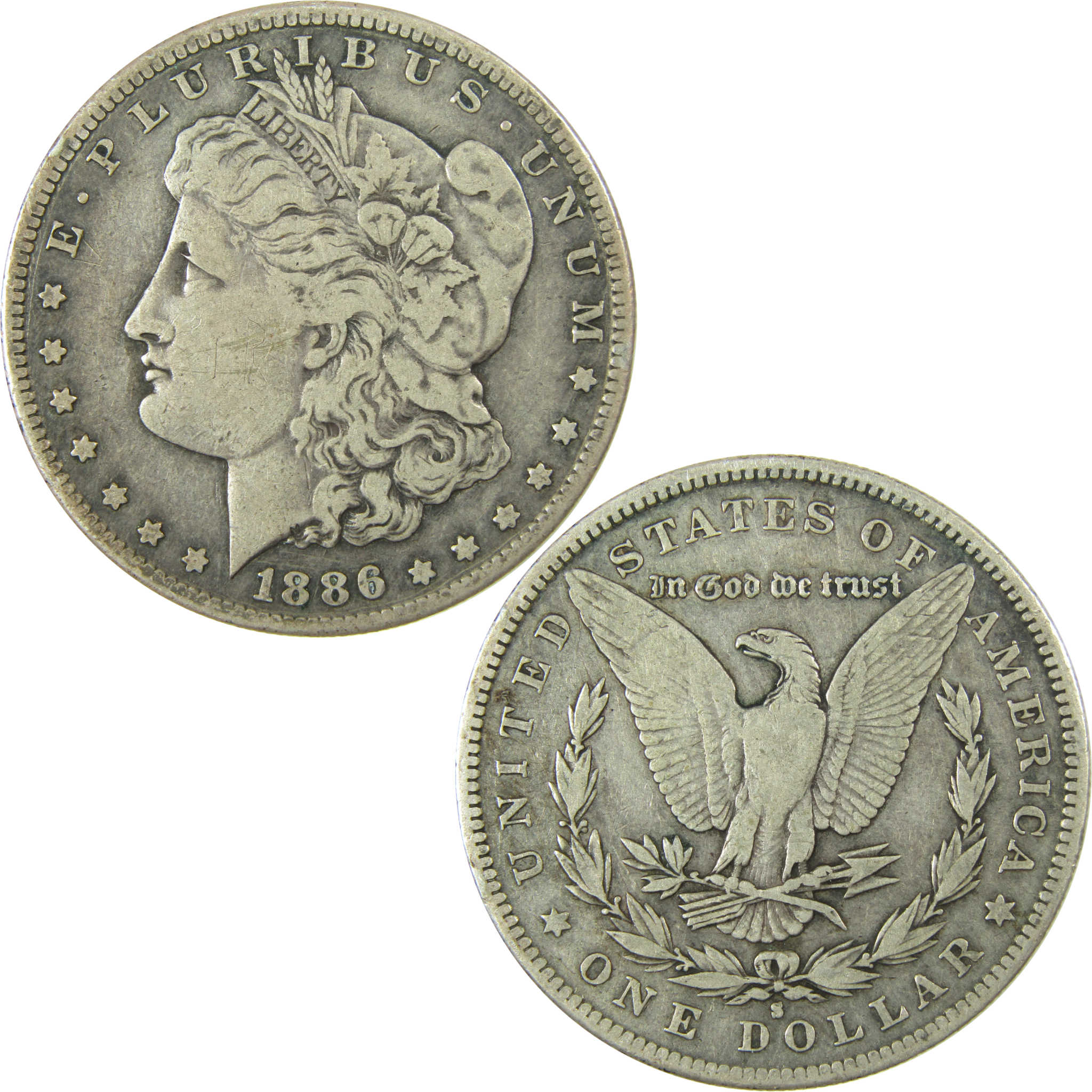1886 S Morgan Silver Dollar F Fine $1 Coin SKU:I26064