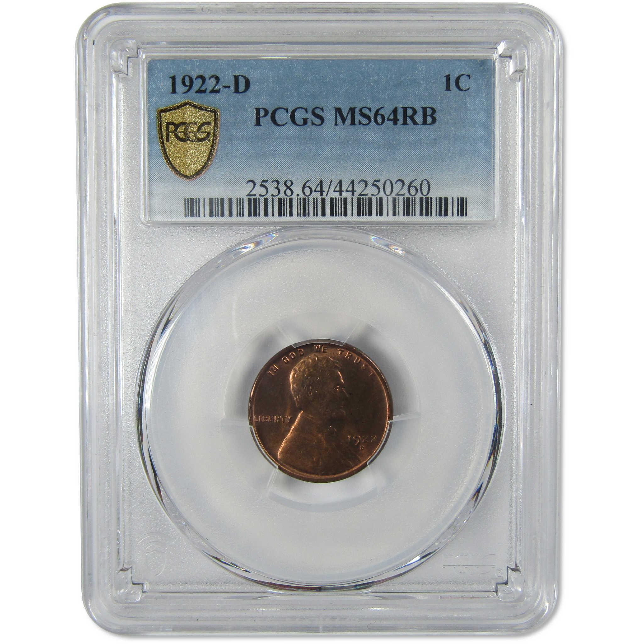 1922 D Lincoln Wheat Cent MS 64 RB PCGS Penny Uncirculated 1c Coin