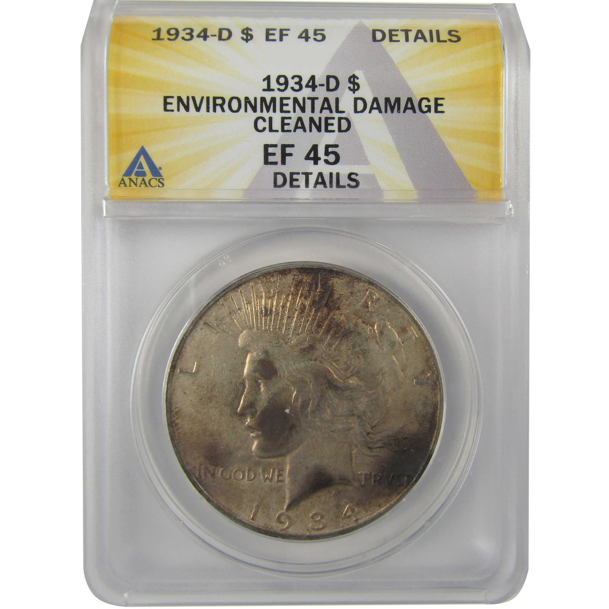 1934 D Peace Dollar EF 45 Details ANACS Silver $1 Coin SKU:I21566