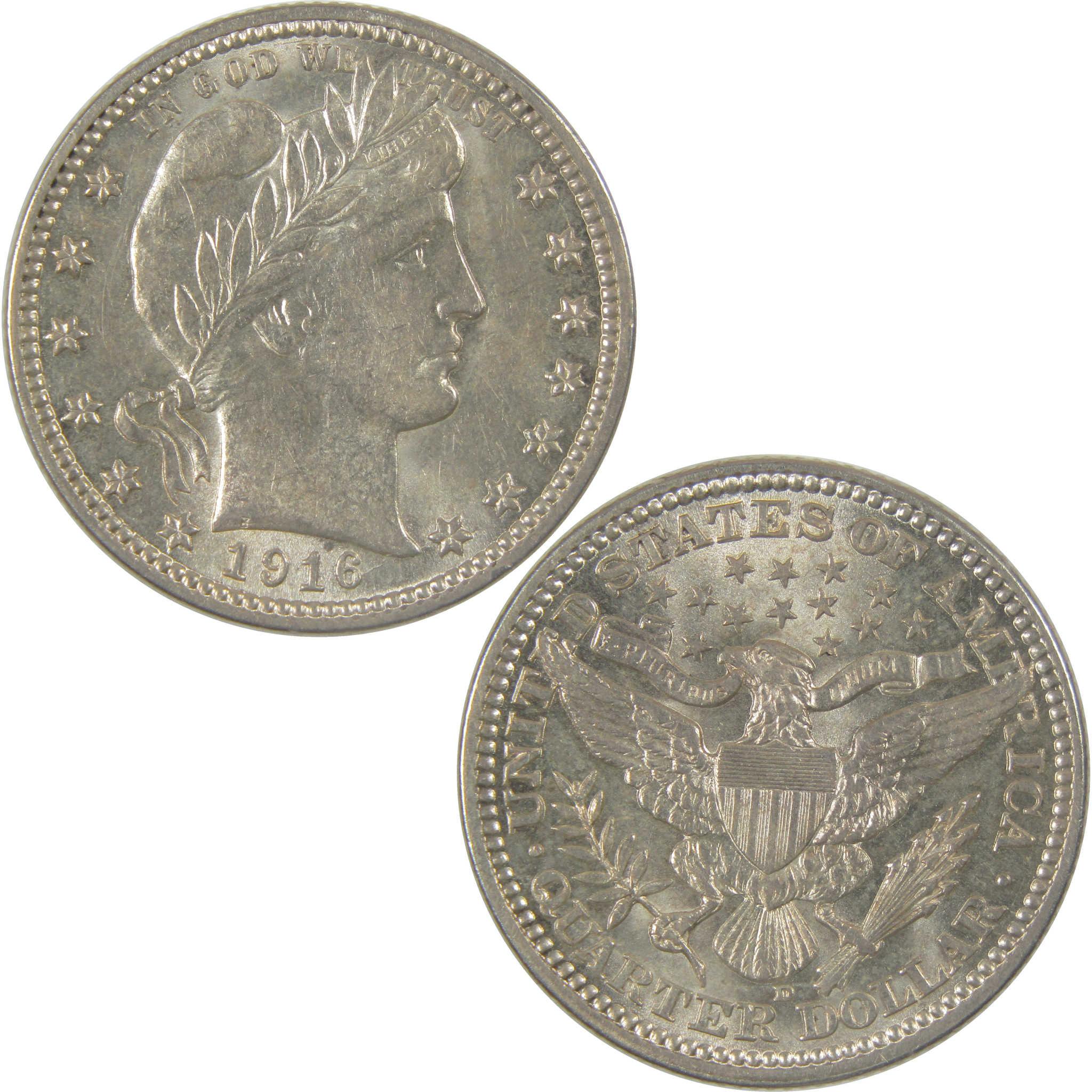 1916 D Barber Silver Quarter Borderline Uncirculated 25c Coin