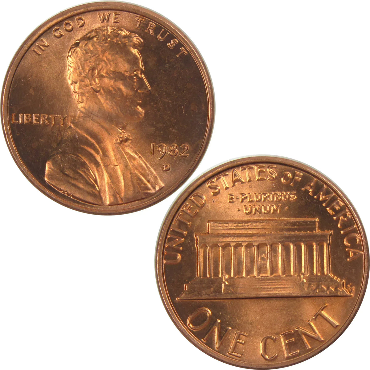 1982 D Small Date Lincoln Memorial 1c Copper-Plated Zinc Uncirculated