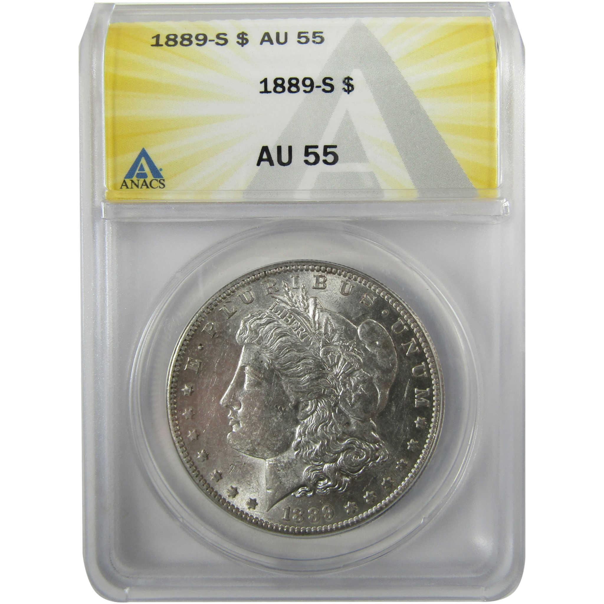 1889 S Morgan Silver Dollar AU 55 ANACS $1 Coin Collectible SKU:I28019 - Morgan coin - Morgan silver dollar - Morgan silver dollar for sale - Profile Coins & Collectibles