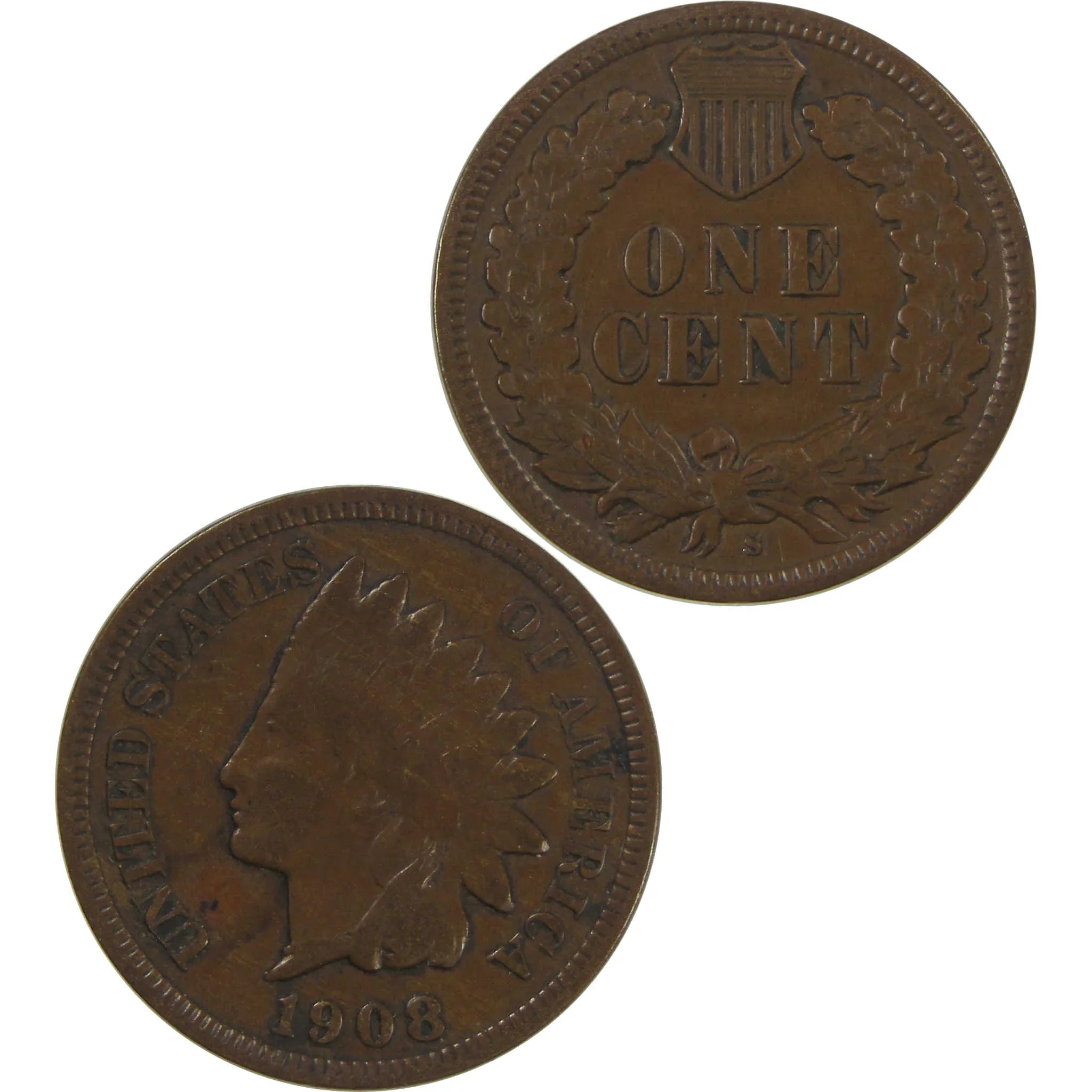 1908 S Indian Head Cent VF Very Fine Penny 1c Coin SKU:CPC0750