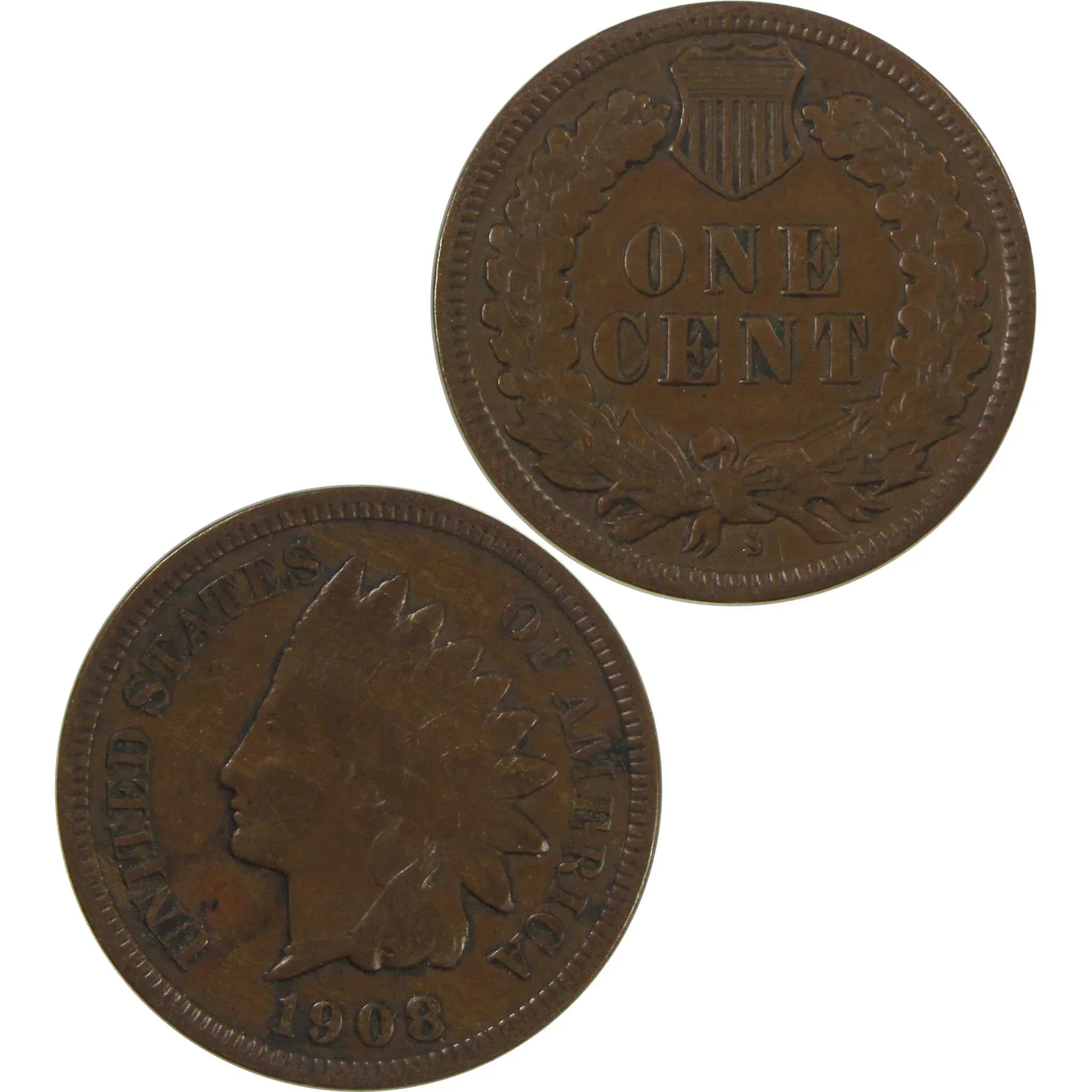 1908 S Indian Head Cent VF Very Fine Penny 1c Coin SKU:CPC0750