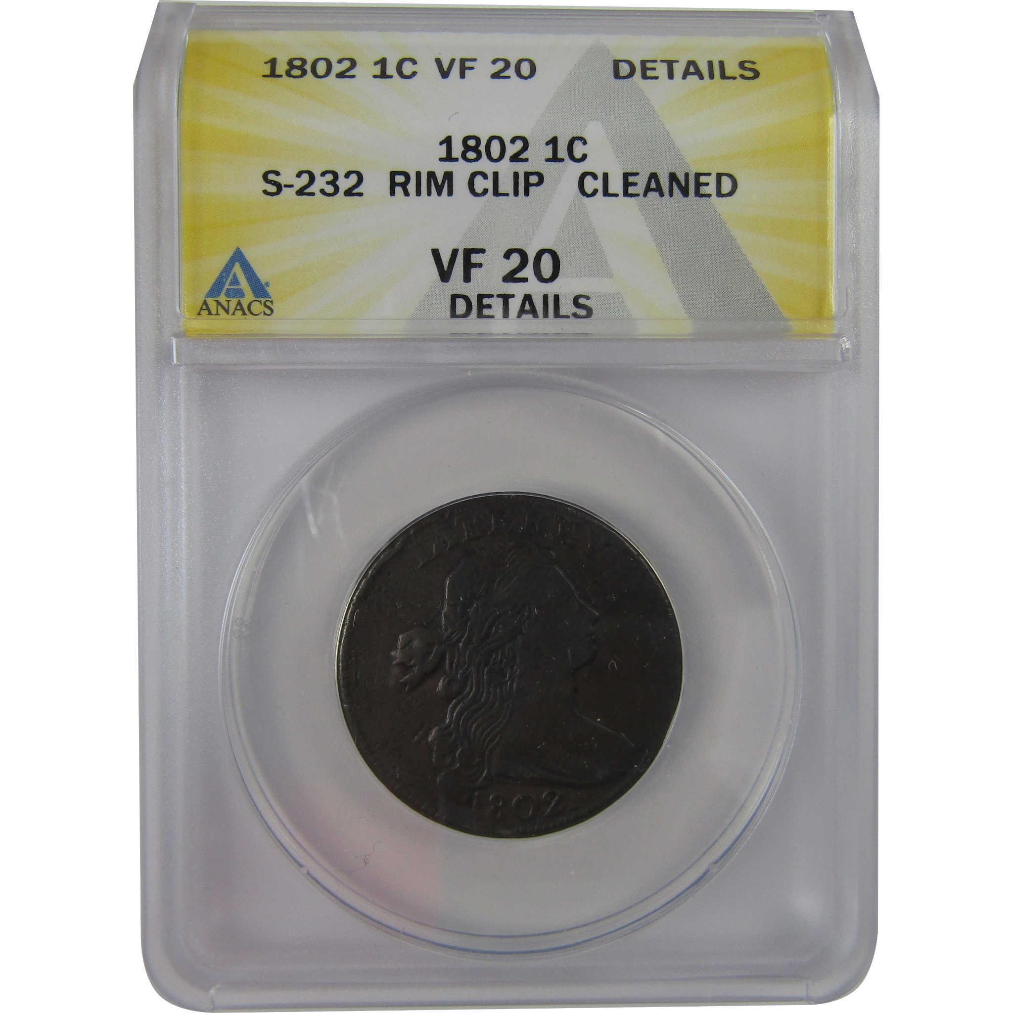 コレクション coindot 1802 Draped Bust Large Cent VF 20 Details ANACS SKU:CPC1193