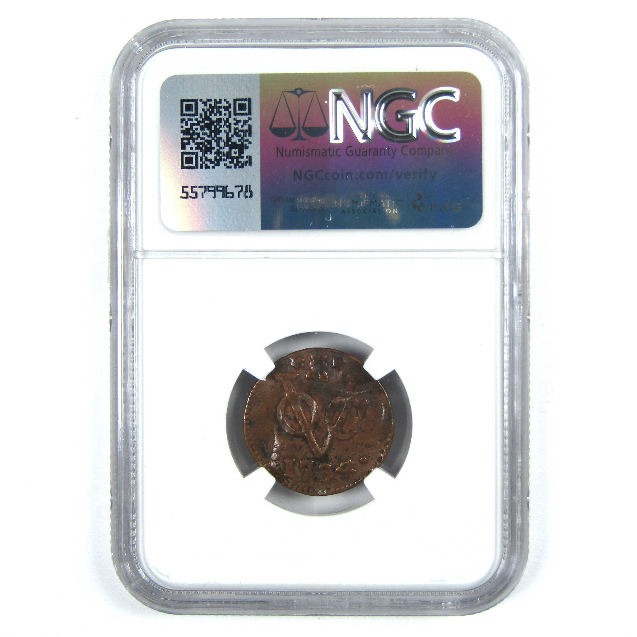 1726-1794 VOC Copper Duit Cent Genuine NGC Copper 1c SKU:OPC141