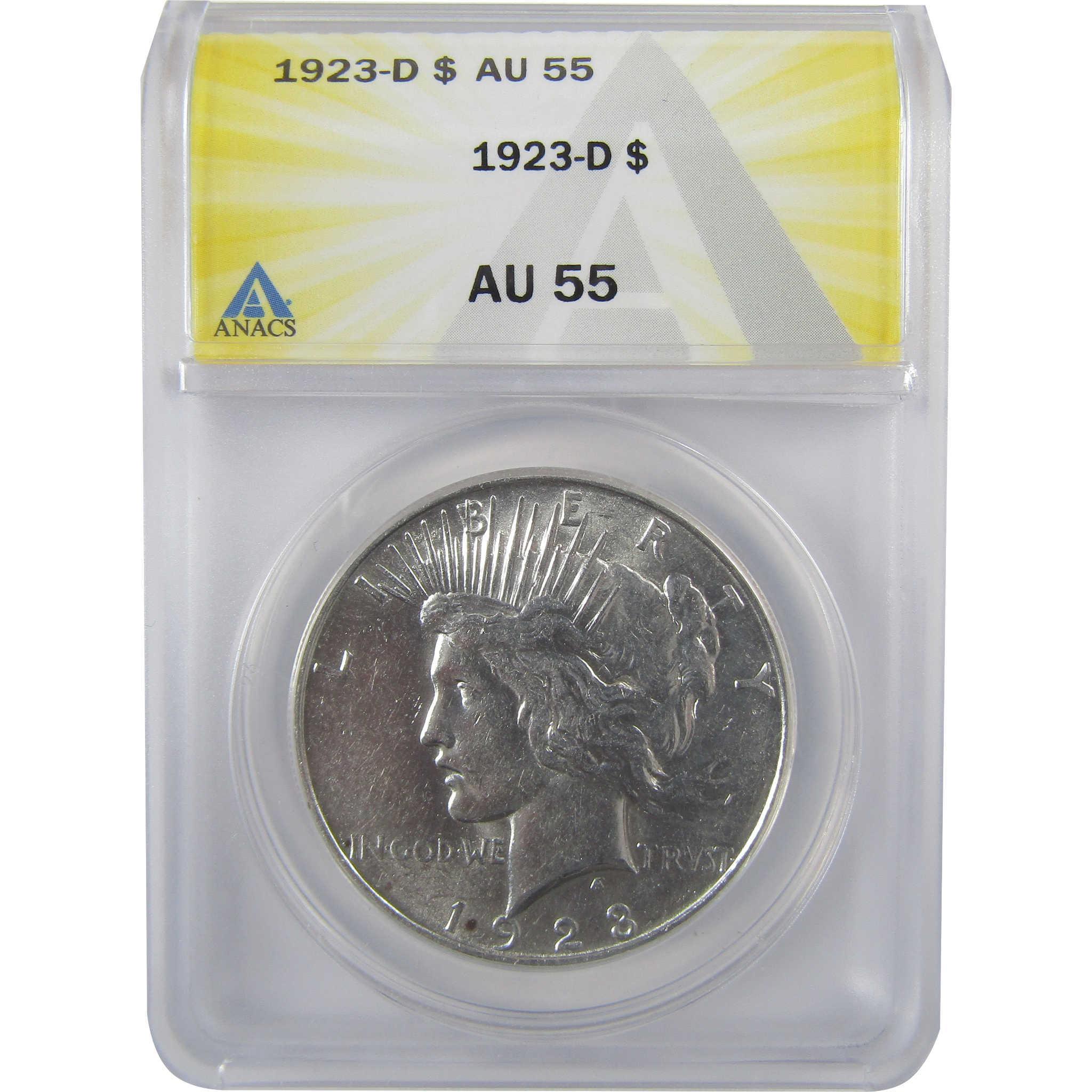 1923 D Peace Silver Dollar AU 55 ANACS $1 Coin SKU:I25638