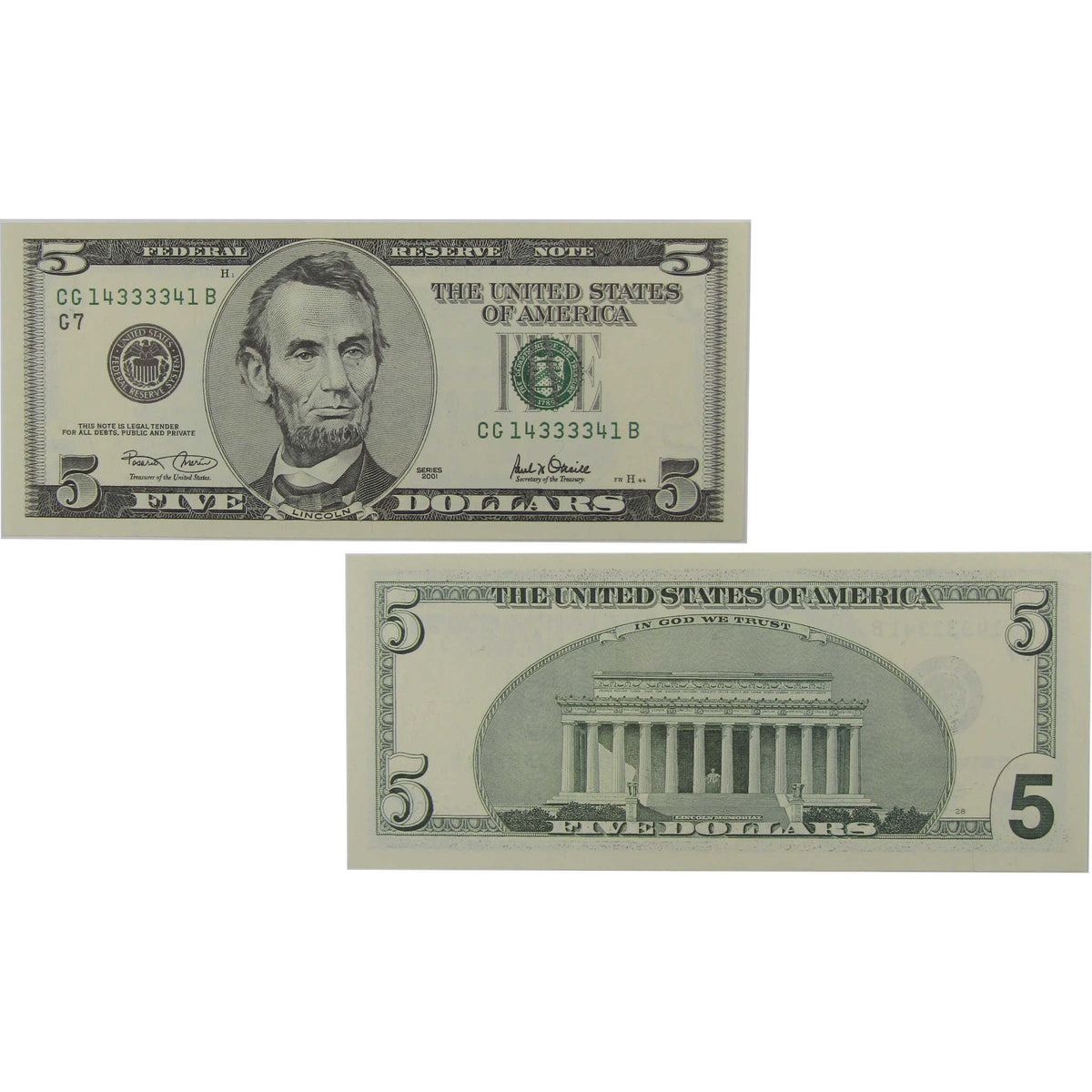 $5 Federal Reserve Quad Center Radar Note Choice Crisp Uncirculated