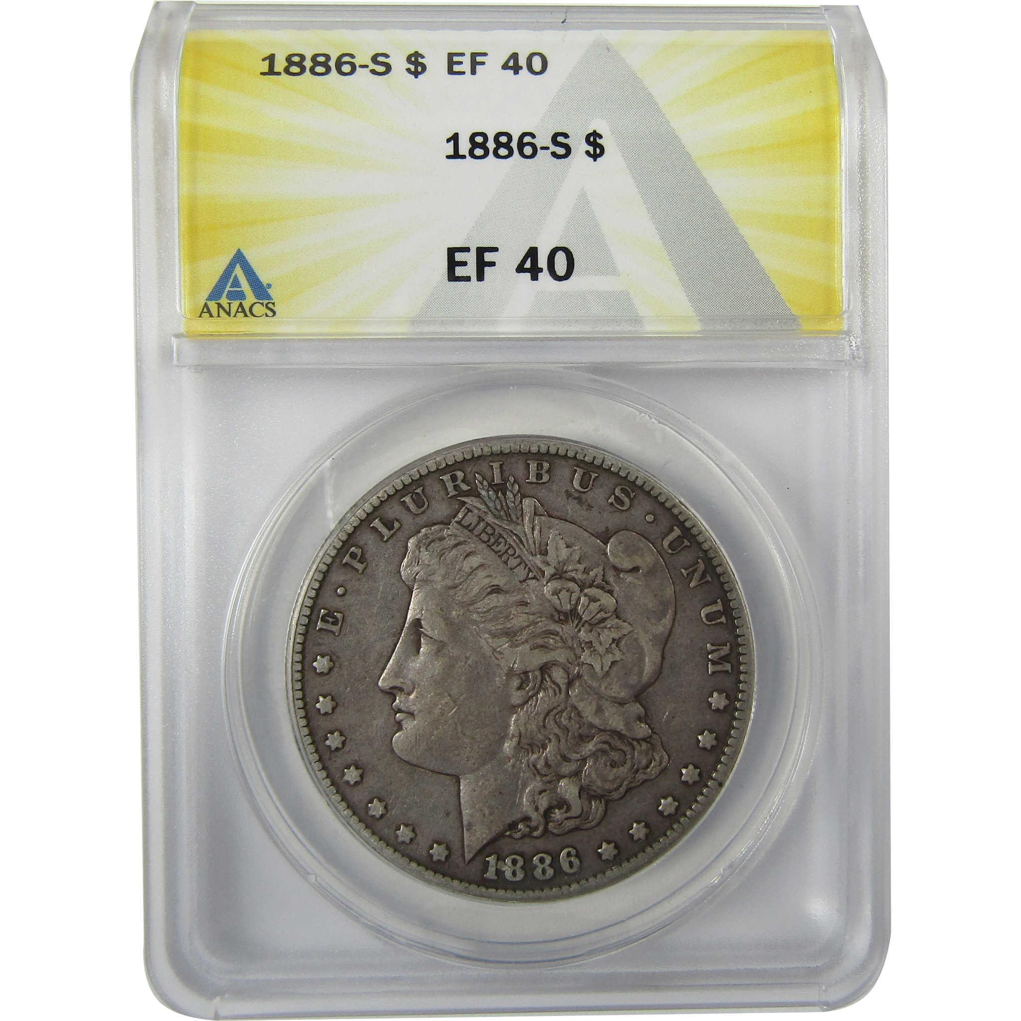 1886 S Morgan Silver Dollar EF 40 ANACS $1 Coin SKU:I27949 - Morgan coin - Morgan silver dollar - Morgan silver dollar for sale - Profile Coins & Collectibles