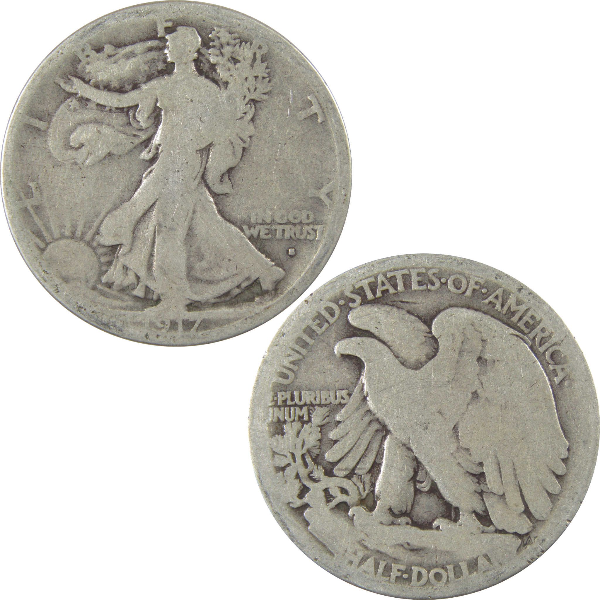 1917 S Obverse Liberty Walking Silver 50c AG About Good SKU:I24142