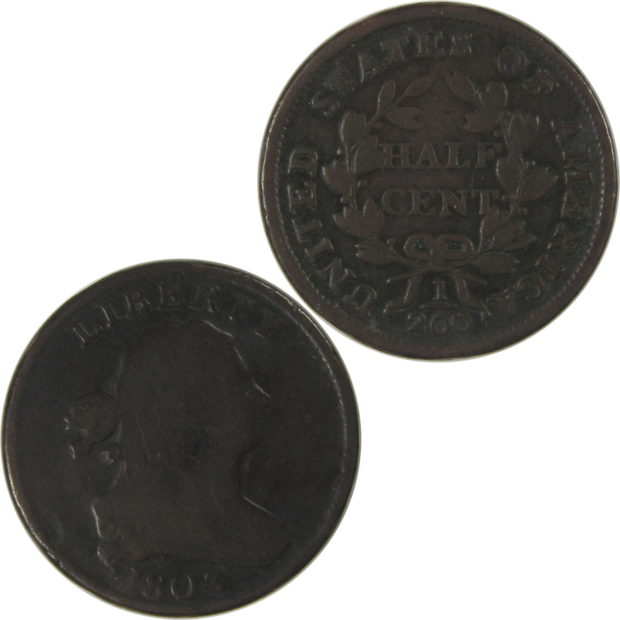 1803 Widely Spaced 3 Draped Bust Half Cent VG Very Good SKU:I22701