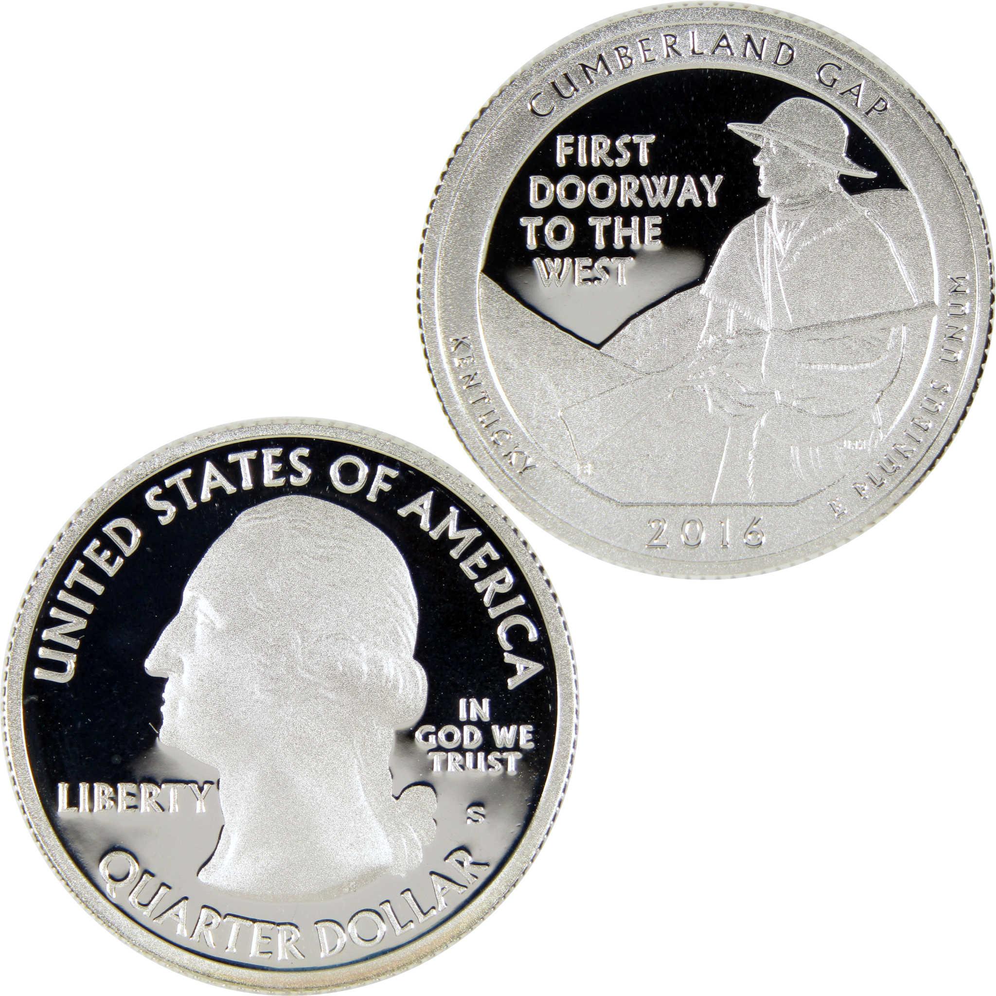 2016 Cumberland Gap Kentucky quarter dollar collectible coin, obverse and reverse sides