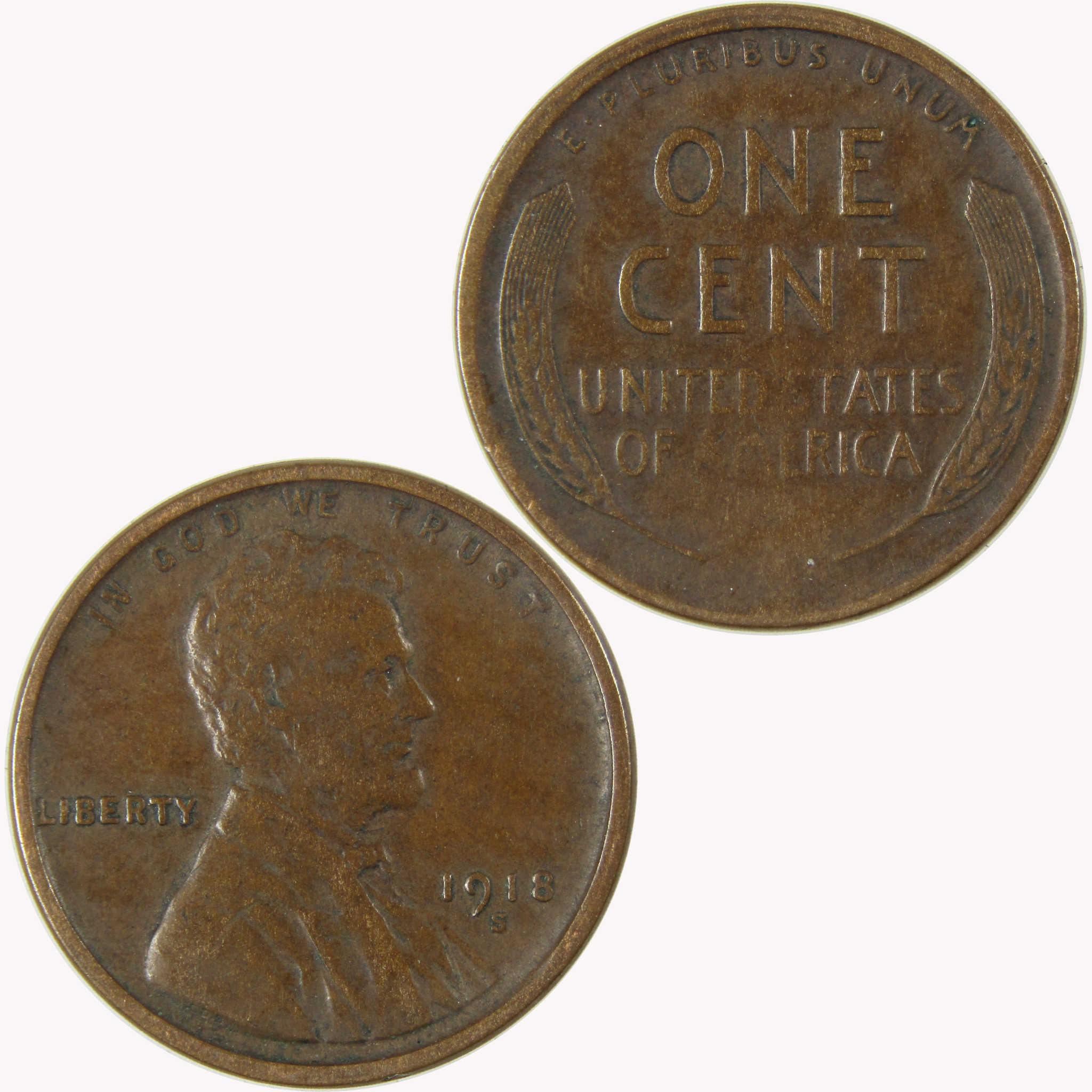 1918 S Lincoln Wheat Cent VF Very Fine Penny 1c Coin SKU:I25855