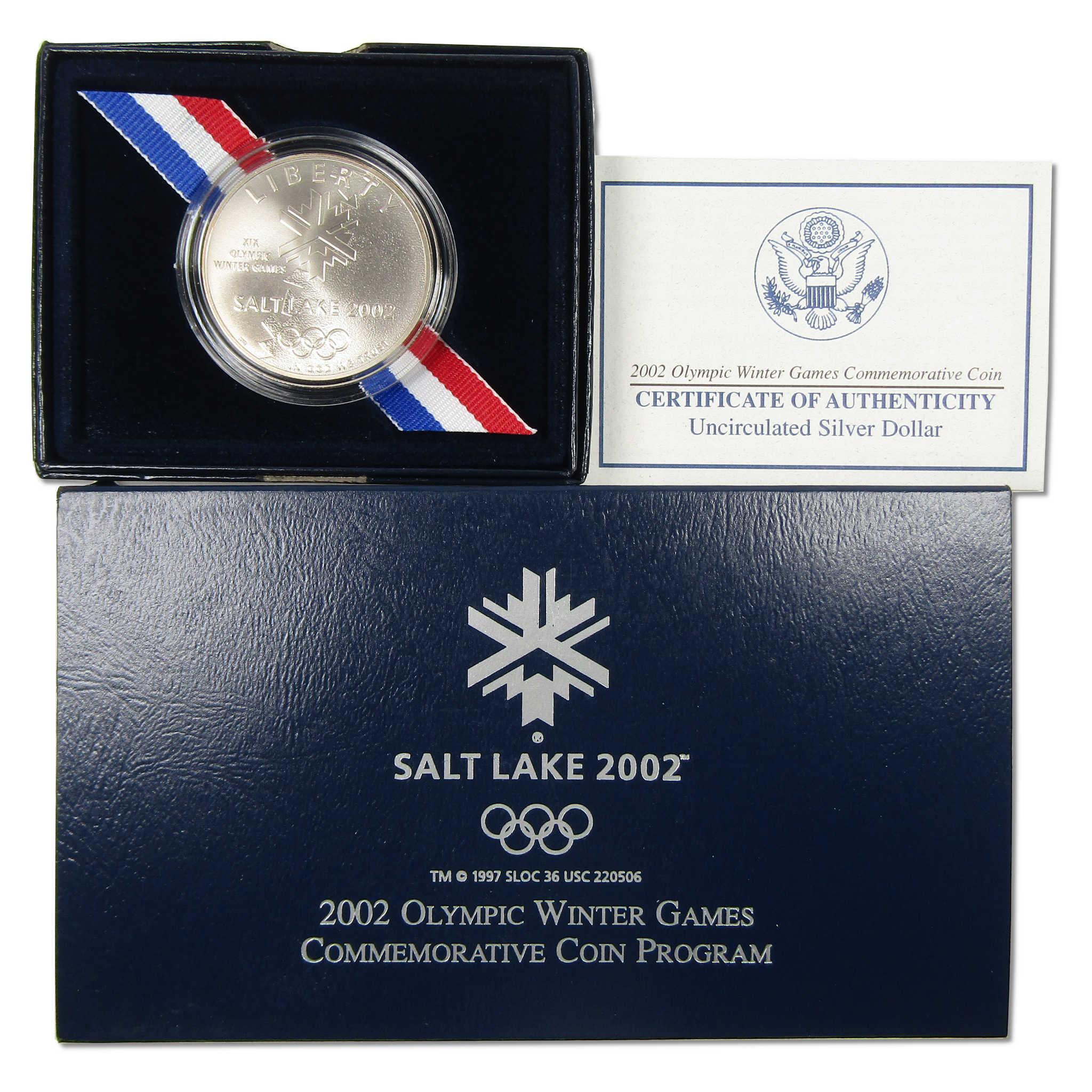 2002 P Salt Lake City Olympic Commemorative Silver $1 Uncirculated OGP