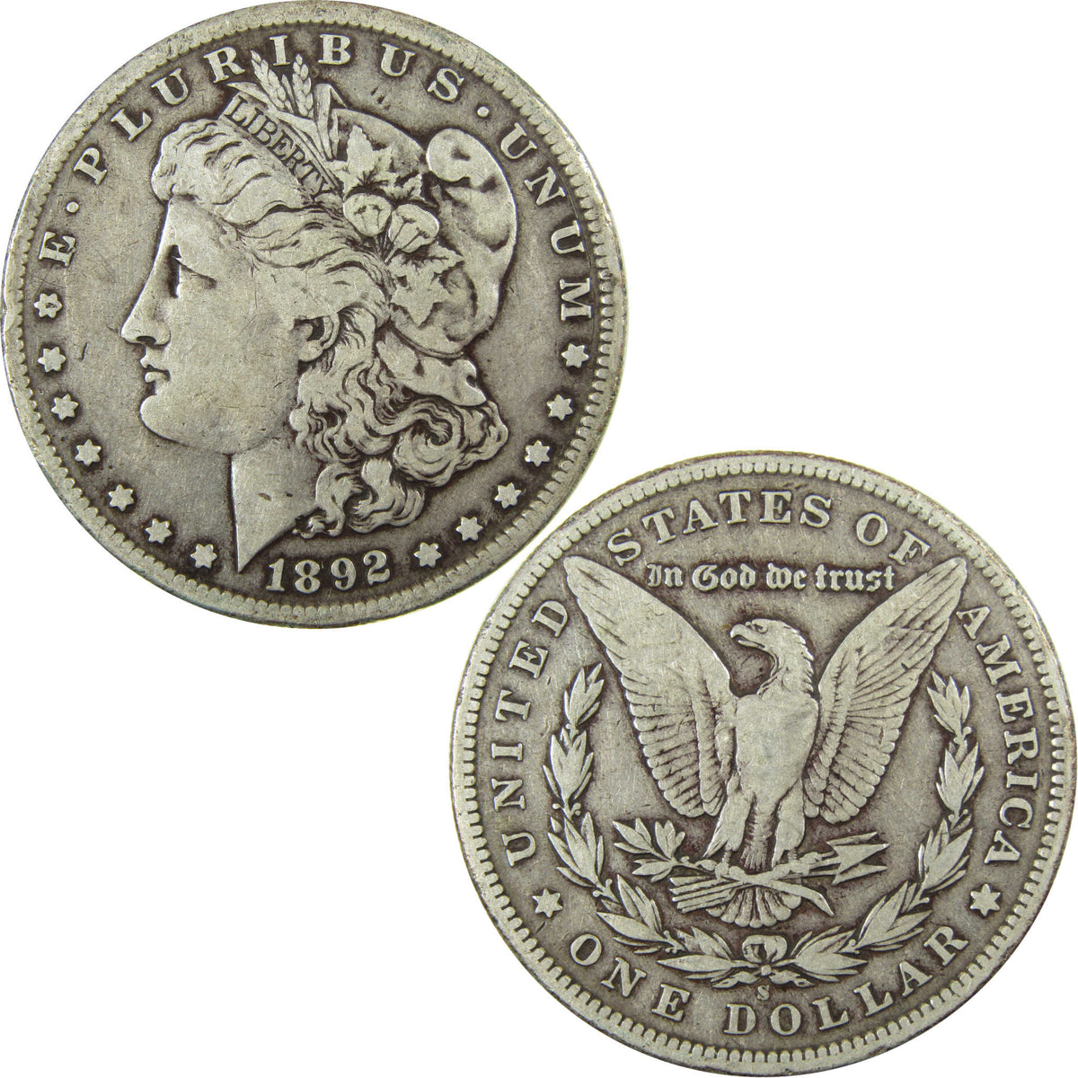 1892 S Morgan Silver Dollar F Fine $1 Coin Collectible SKU:CP1705 - Morgan coin - Morgan silver dollar - Morgan silver dollar for sale - Profile Coins & Collectibles