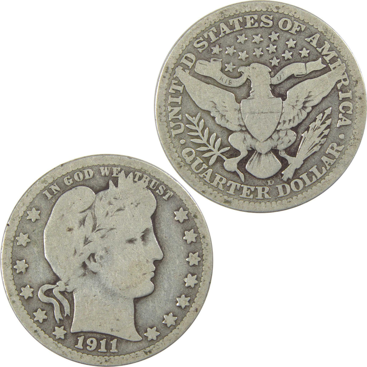 1911 D Barber Quarter G Good Silver 25c Coin SKU:I21843