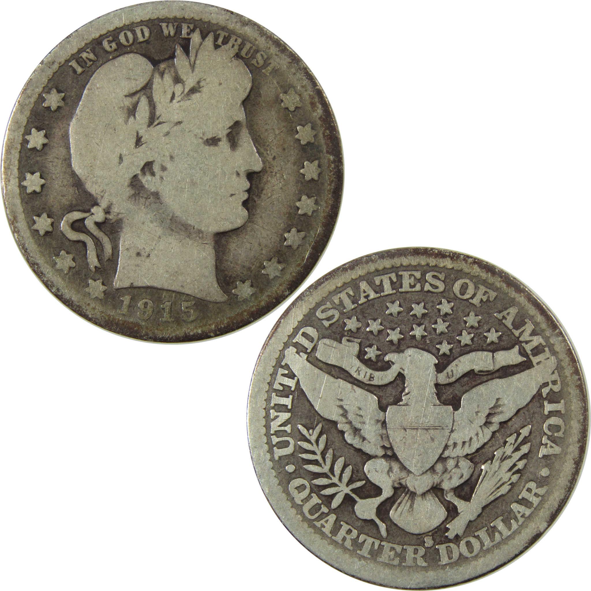 1915 S Barber Silver Quarter G Good Details 25c Coin SKU:I25788