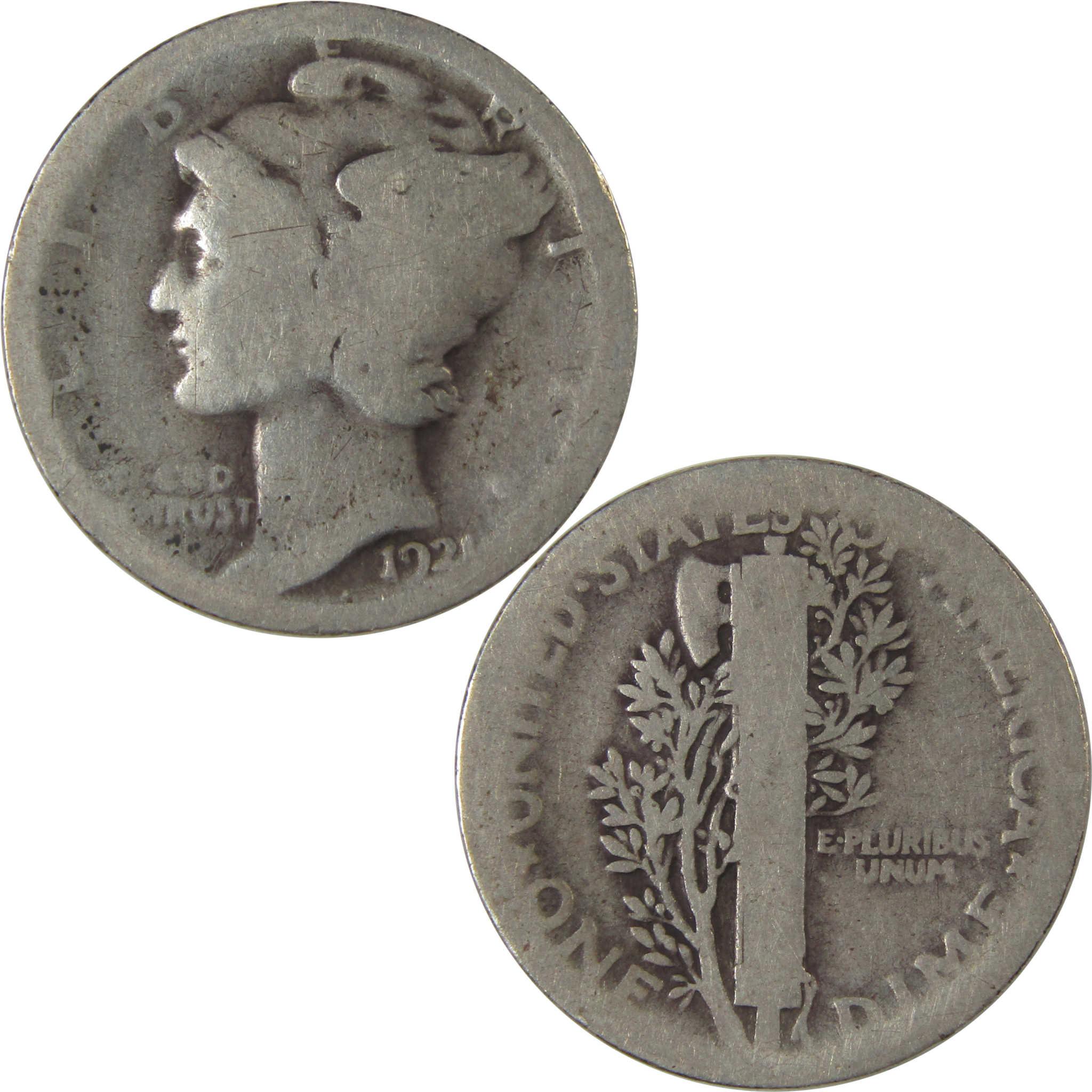 1921 Mercury Dime AG About Good Silver 10c Coin SKU:I22755
