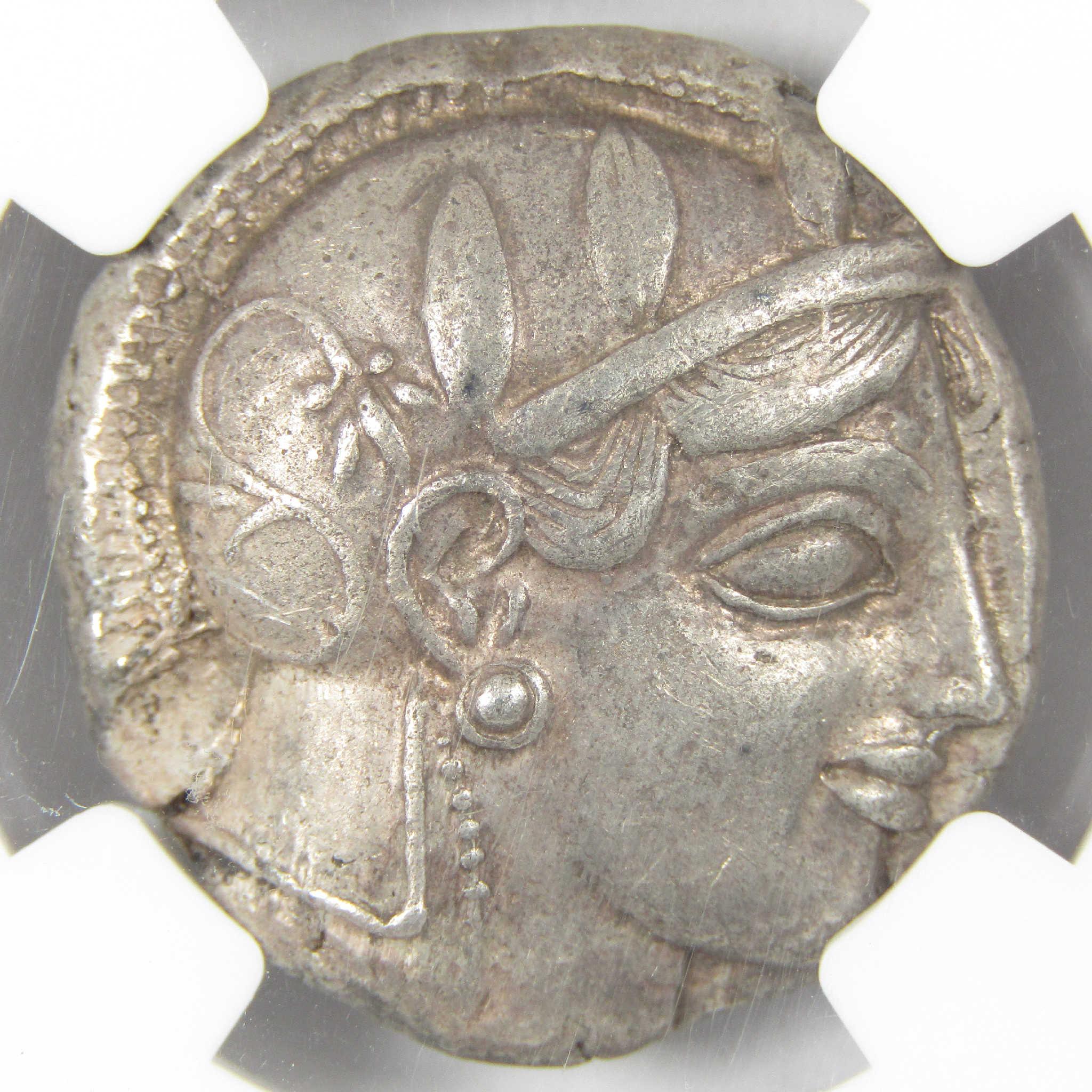 465-455 BC Attica Athens Silver Athena Owl Tetradrachm AU NGC Ancient