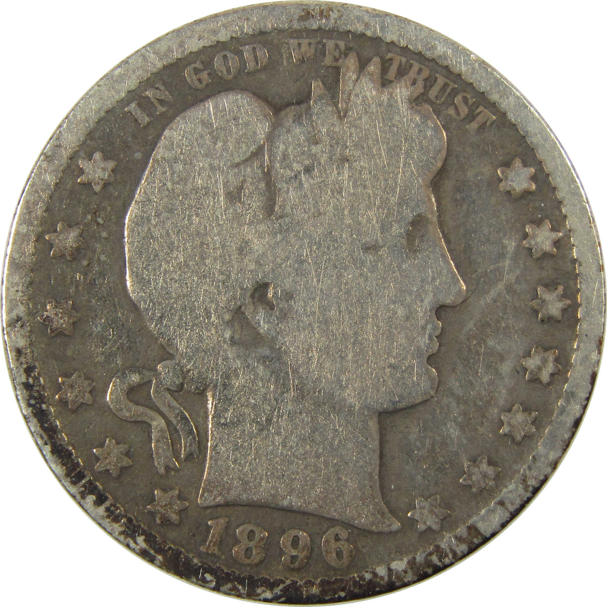 1896 O Barber Silver Quarter G Good Details 25c Coin SKU:I28537