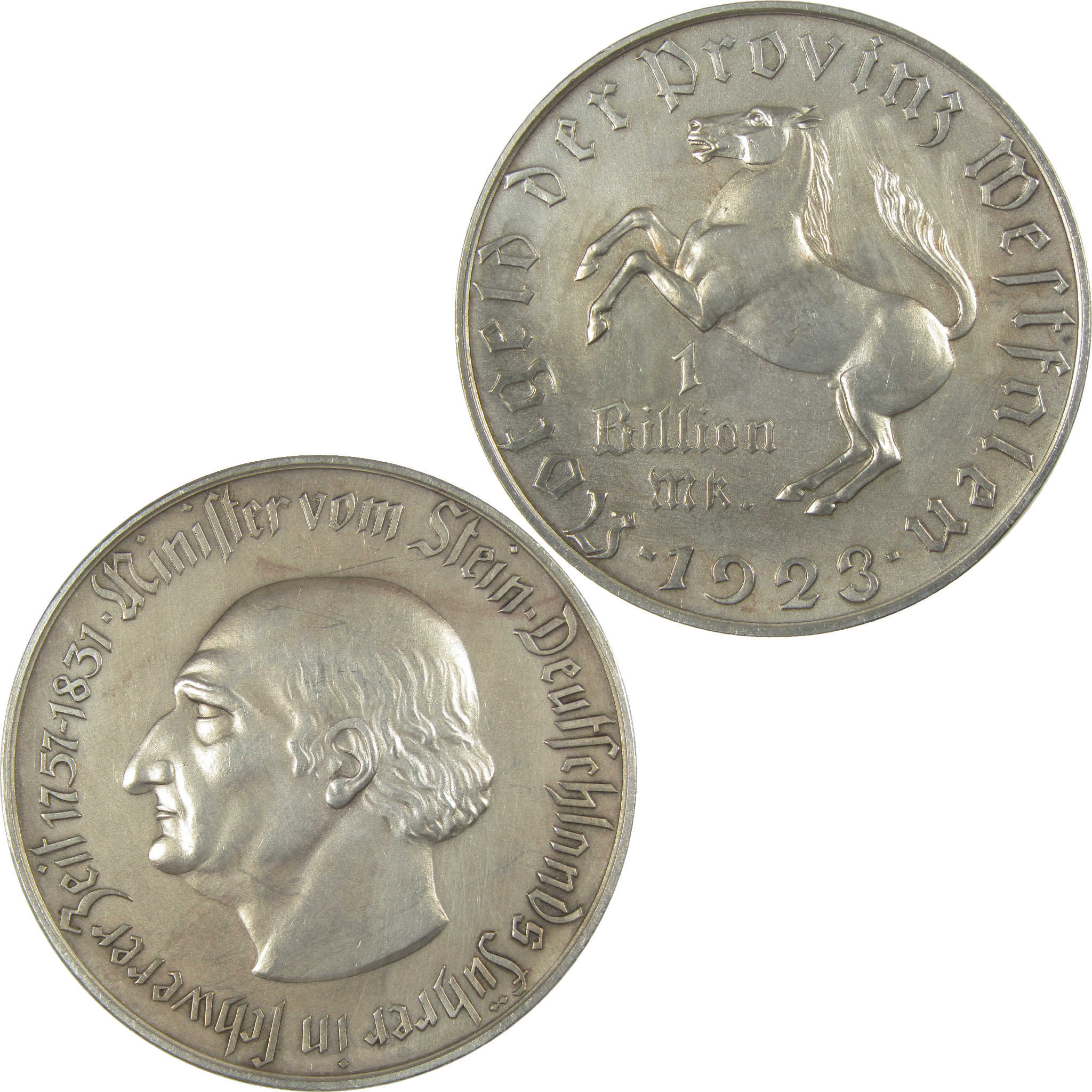 1923 Westphalia Baron vom Stein 1 Trillion Marks XF EF Details