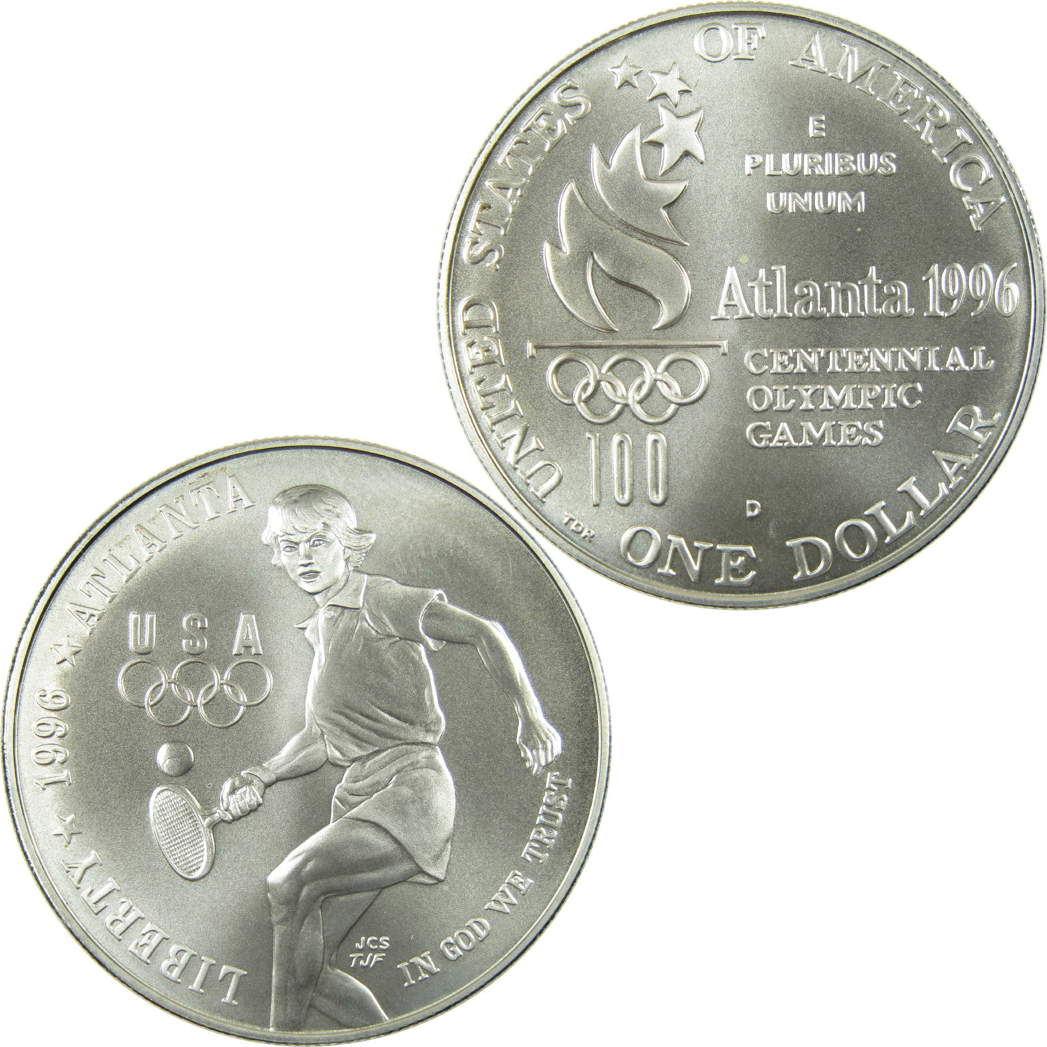 1996 D Atlanta Olympic Tennis Commemorative Silver Dollar Uncirculated