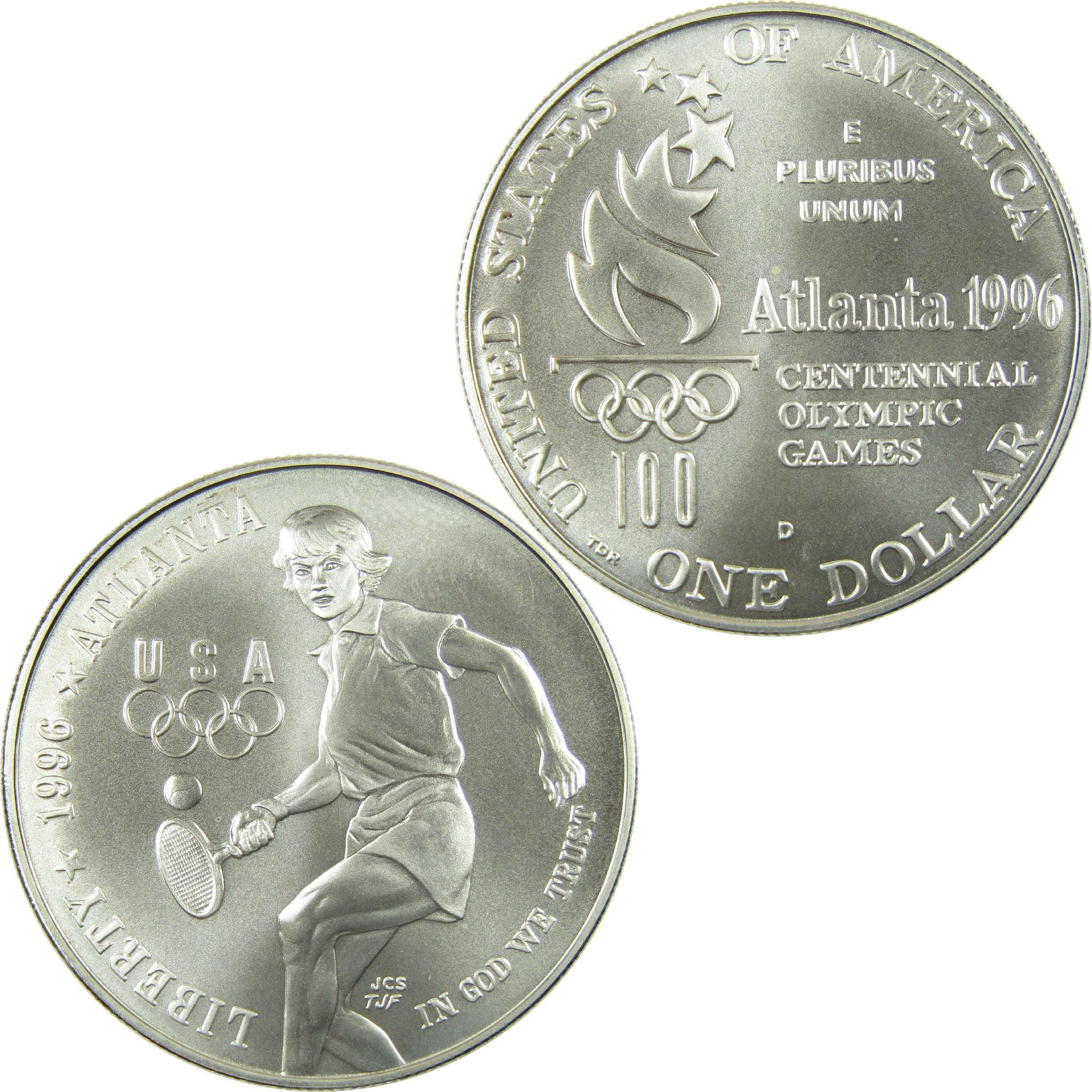 1996 D Atlanta Olympic Tennis Commemorative Silver Dollar Uncirculated
